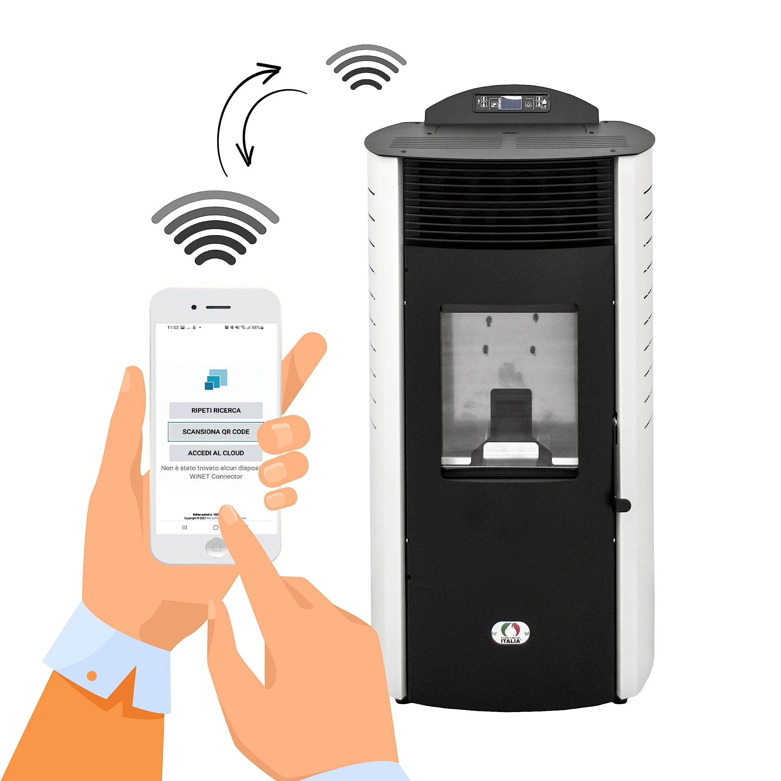 STUFE A PELLET ITALIA Siberia Aria New 18 KW WiFi - Estufa de aire ventilada, eficiencia 91%, calienta 180 m², autonomía 30 h, programable, 5 velocidades, color blanco