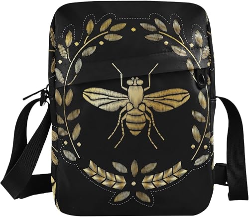 Bolsa de mensajero bordada de abeja para mujeres y hombres, bolsa cruzada para el hombro, bolso cruzado con correa ajustable para viajes al aire