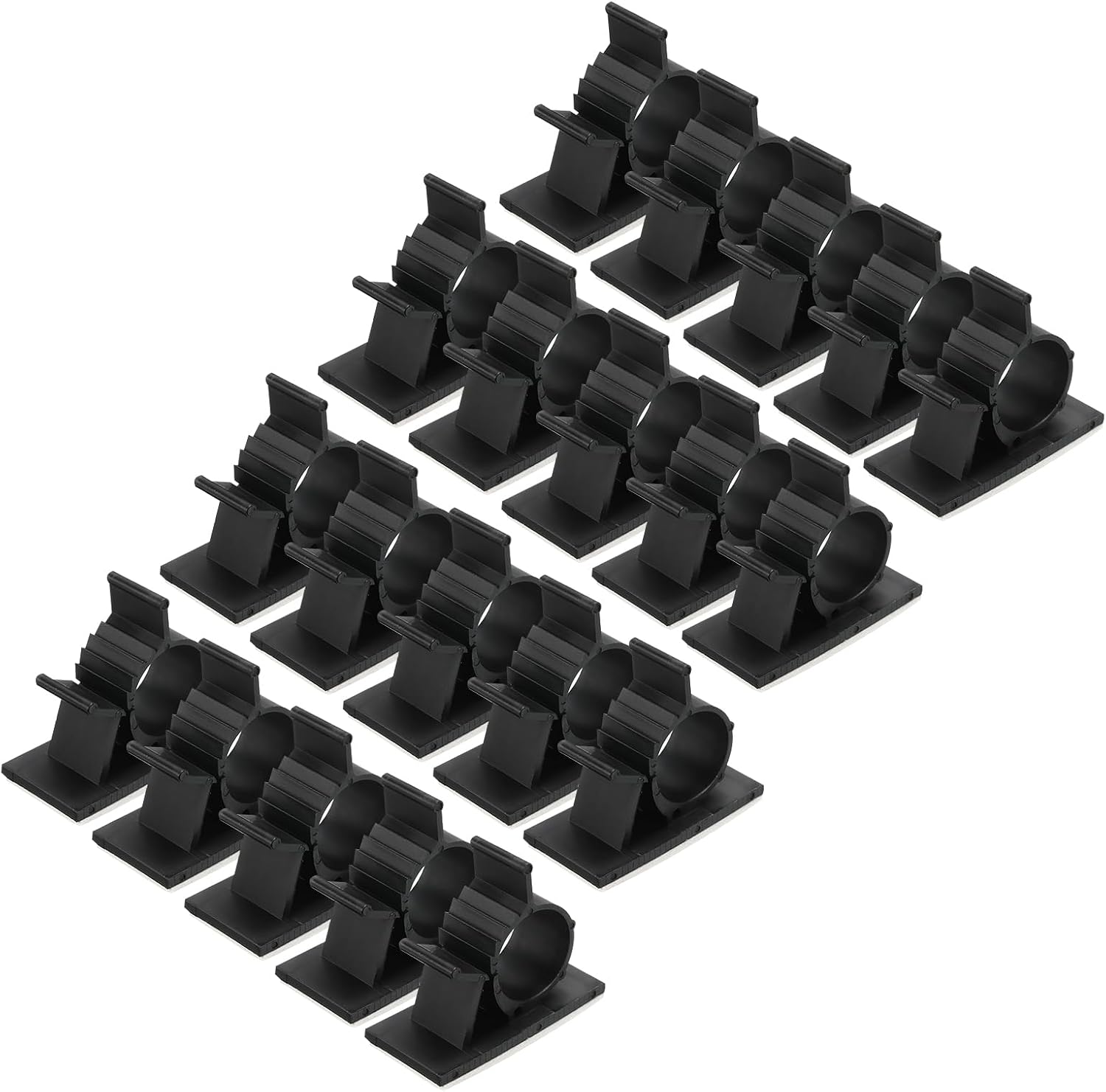 MECCANIXITY 25Pcs Cable Management Clips, 17-20mm Dia Self Adhesive Nylon Wire Holder, Adjustable Organizer Clamp for PC Desk Office, Black