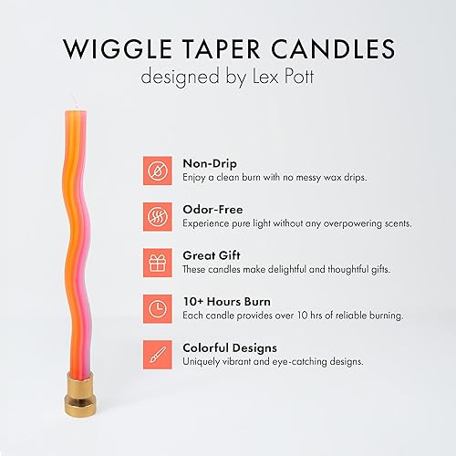 Miniatura 2 de Wiggle Candles - Velas cónicas con diseño bailarín, colores brillantes, 78 pulgadas de diámetro x 11 pulgadas de largo, diseñadas por Lex Pott,