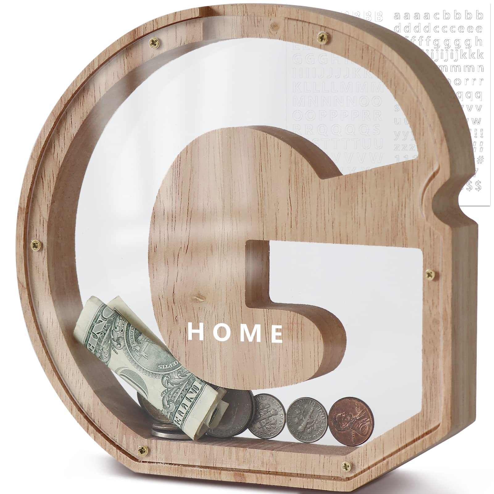 DBPBToU Spardose Kinder, Sparschwein Kinder, Buchstaben Spardose Holz, Spardose Personalisiert für Geburtstag Geschenk/Heimdekoration/Keepsake (G)