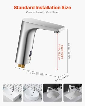 VEVOR Touchless Bathroom Sink Faucet, Automatic Motion Sensor Restroom Toilet Faucet, HandsFree Adjustable Cold Hot Single Handle Water Mixer Battery Operated for 9/16 in Pipe,Brushed Nickel Silver