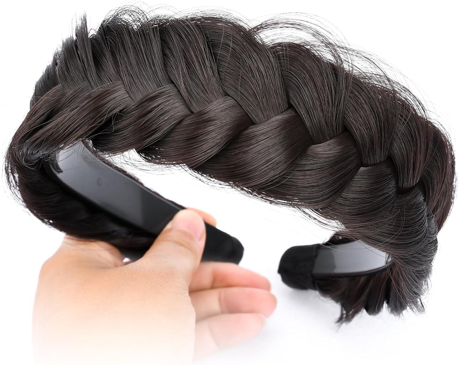 Messy Braided Headband With Teeth Synthetic Hair Plaited Headband High Elasticity Braided Hair Band 1.8 Inch Hairpiece for Girls Women Beauty Accessory (Brunette Brown)-image-27