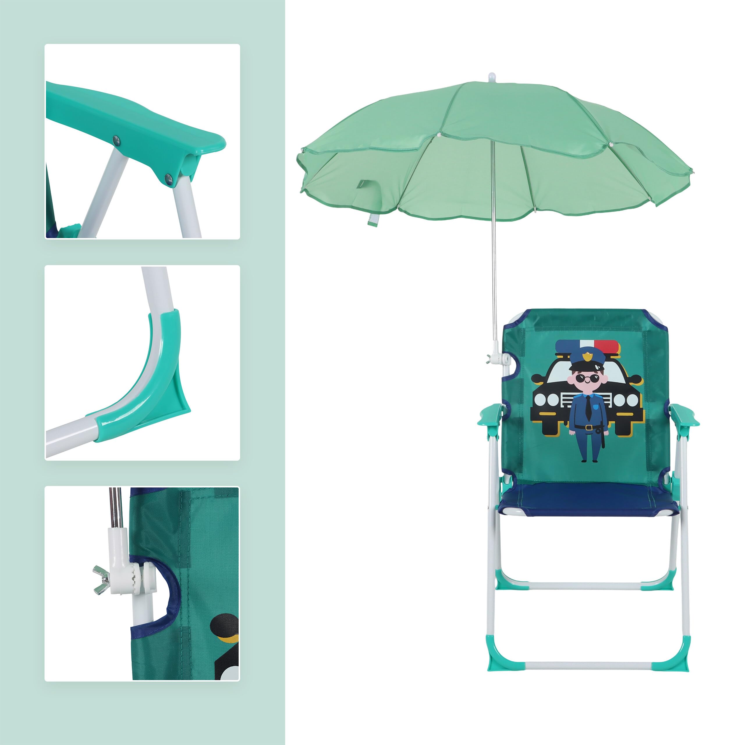 Relaxdays Silla Infantil Plegable con sombrilla, Camping/Picnic, 51,5x36x37,5 cm, policía, Multicolor