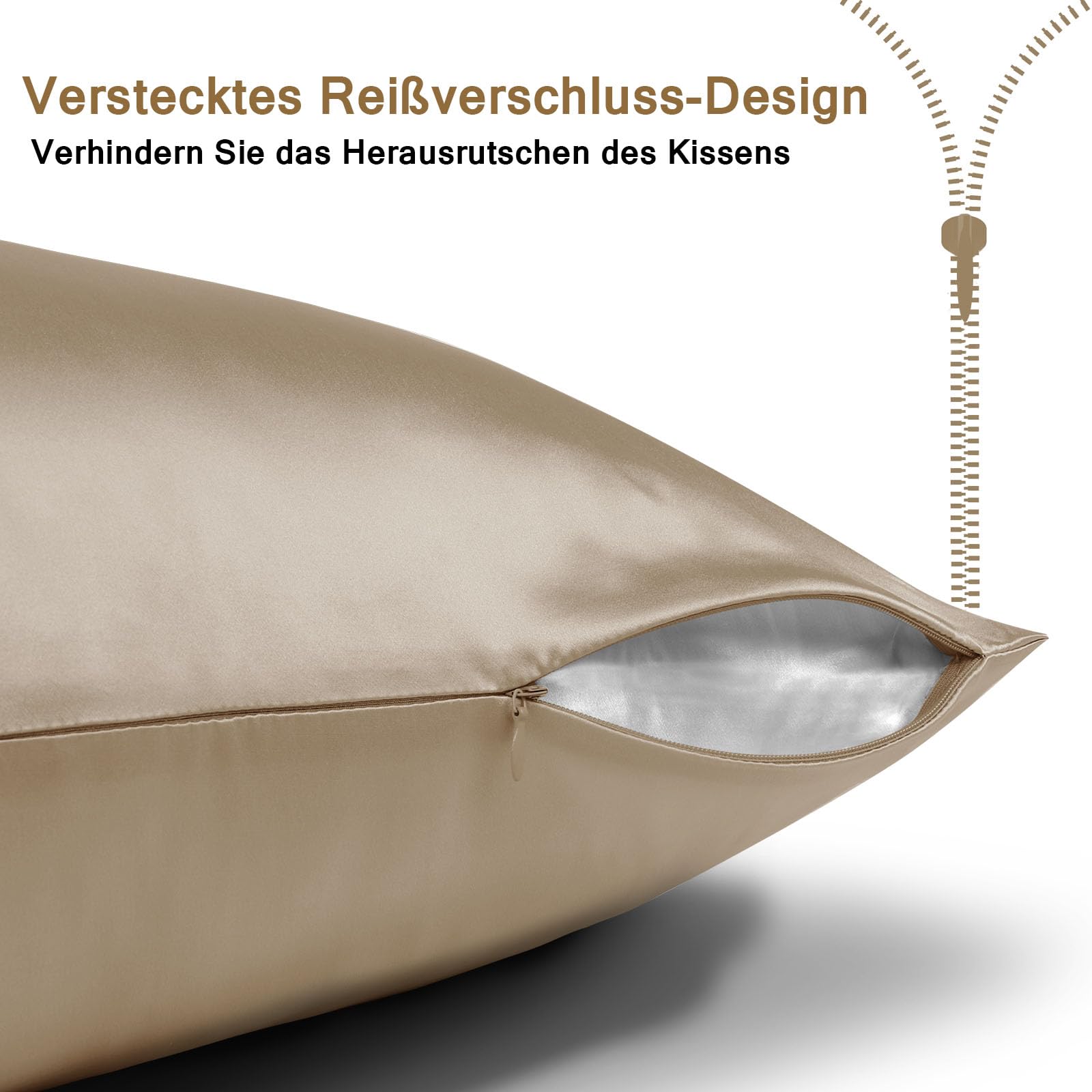 Ravmix Juego de 2 Fundas de Almohada de Seda de 40 x 60, Fundas de Almohada de Seda, para Cabello y Piel, con Cremallera Oculta, Seda de Morera por Ambos Lados, Fundas de Almohada de 40 x 60, 2