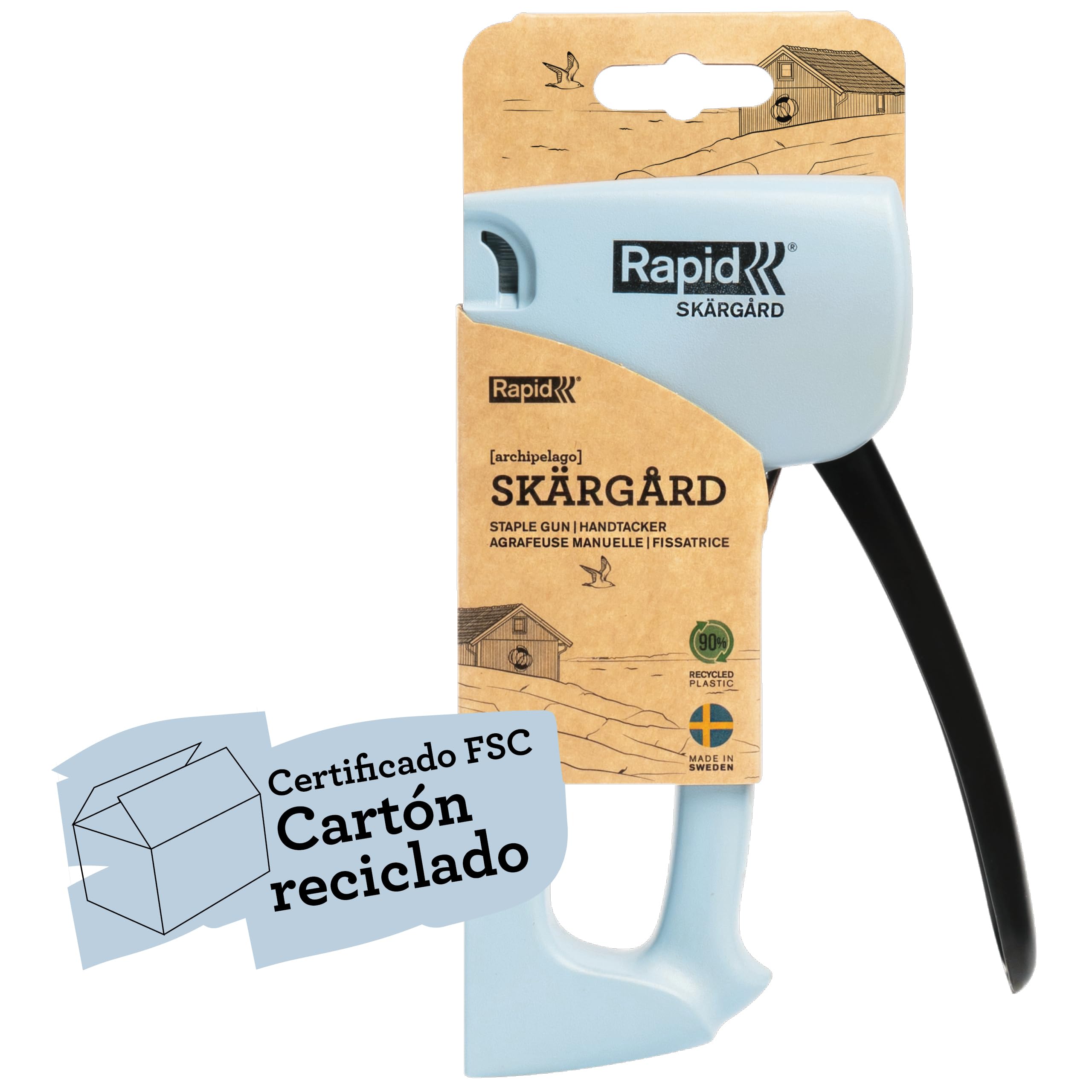 Rapid Grapadora R13 Azul para Tapicería- Carcasa Fabricada con 90% Plástico Reciclado, Fabricada en Suecia, Grapadora Manual con Piezas Internas de Acero, compatible con grapas No. 13 de 4-10 mm