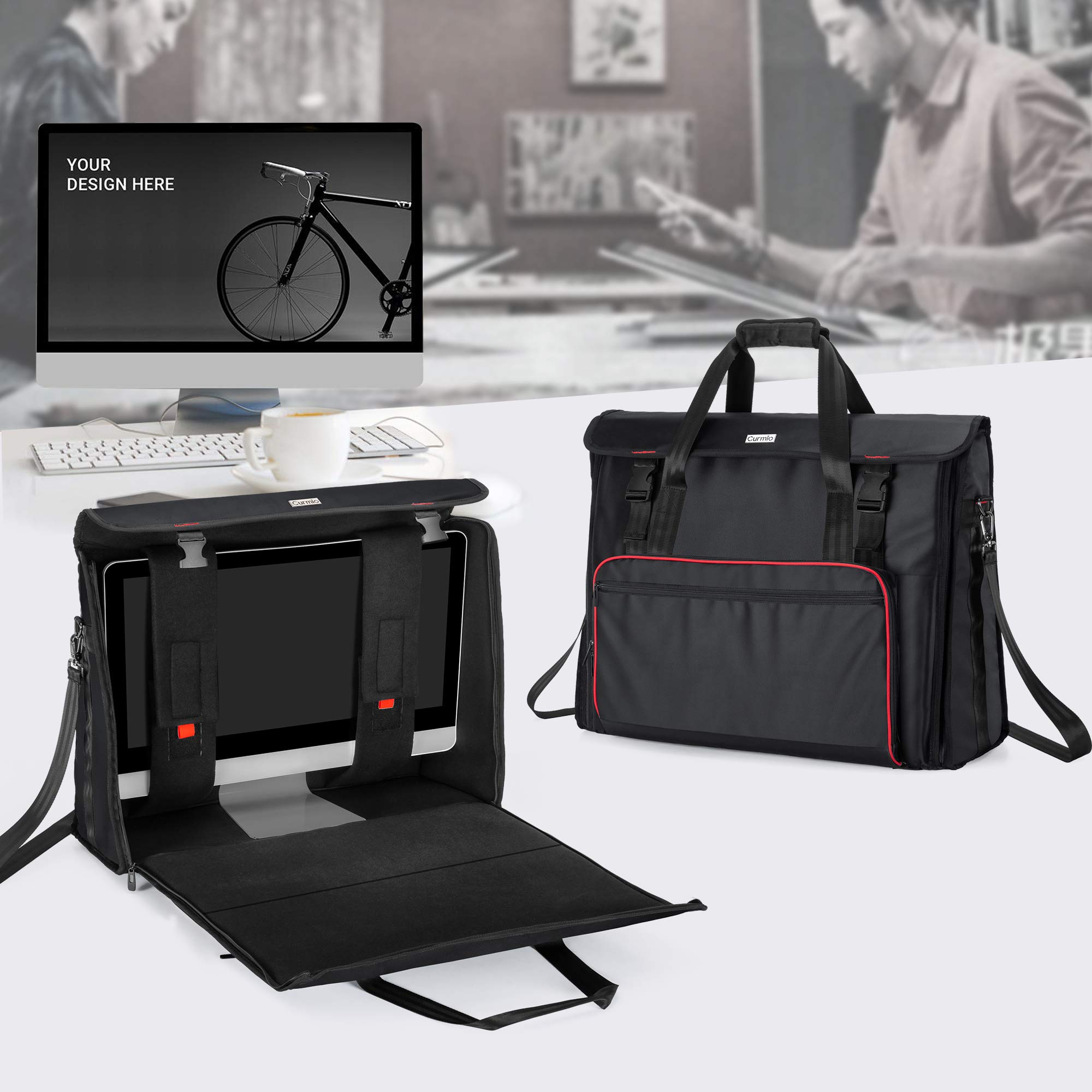 CURMIO Bolsa Compatible con Apple iMac 27 Pulgadas, Funda Compatible con iMac 27", Organizador de Transporte para iMac 27 Pulgadas y Otros Accesorios, Negro