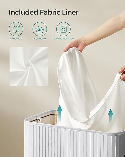Miniatura 8 de SONGMICS Cesta de ropa sucia con tapa, Cesta de bambú para ropa sucia, Cesta de lavandería extraíble lavable a máquina, con asas, 26.4 galones, para
