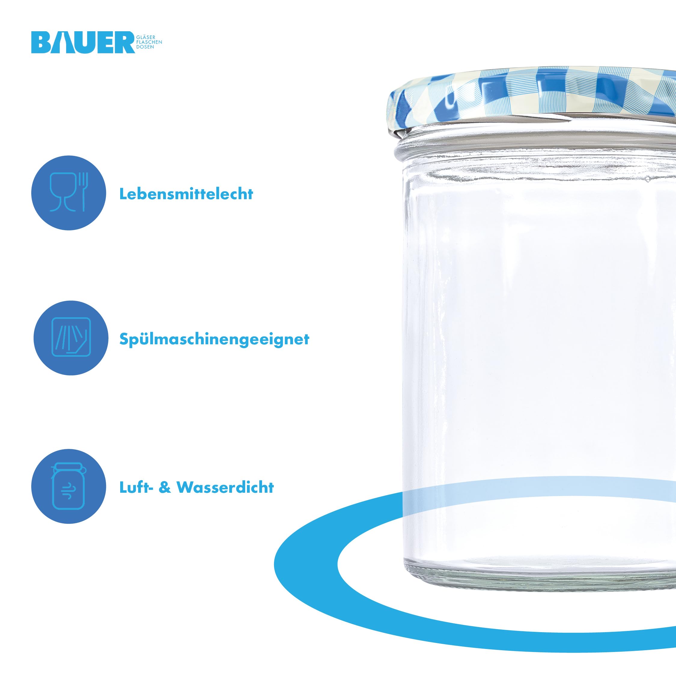 flaschenbauer.de 48er Set Sturzgläser 430 ml inkl. Twist Off Deckel TO82 zum Einmachen von Suppen (Deckel Blau, TO82)