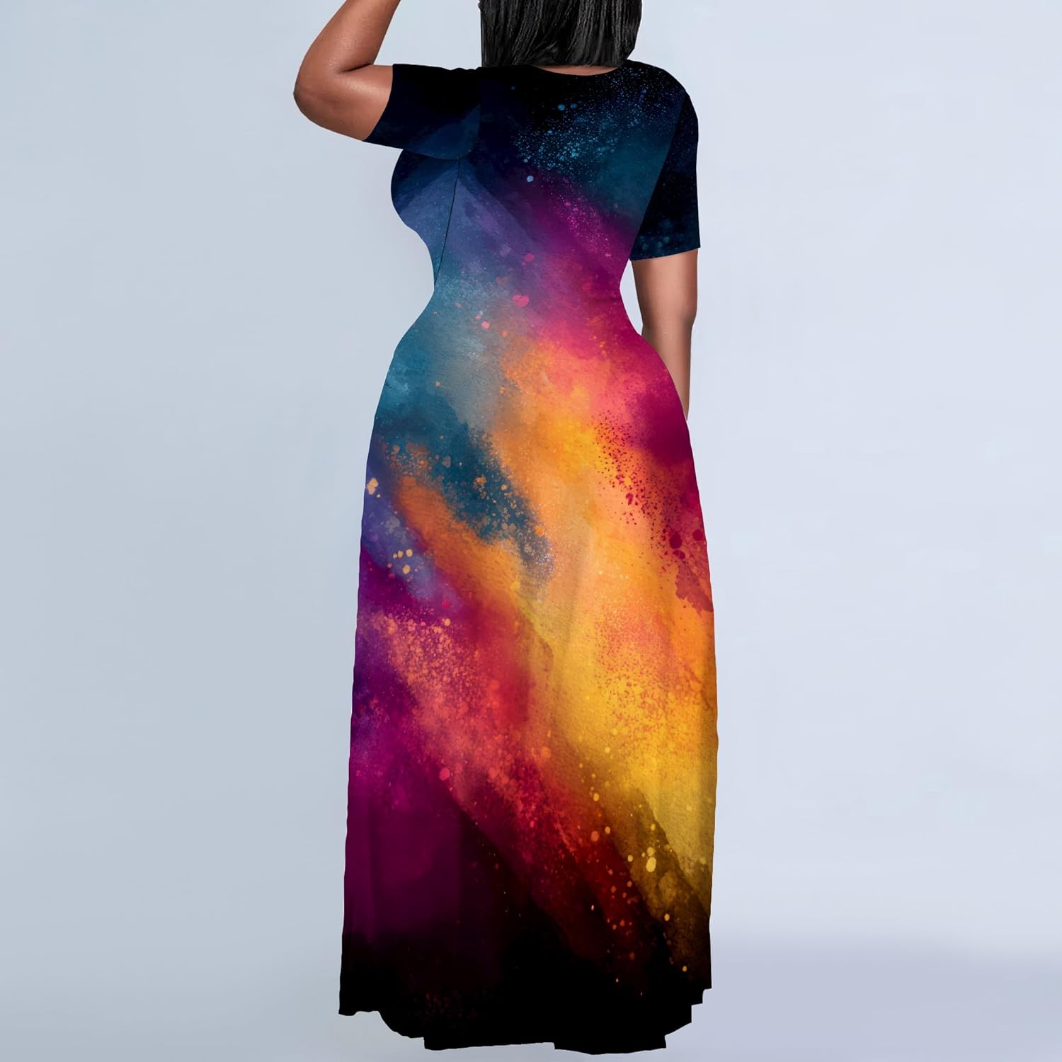 Plus Size Dress for Women Casual Crew Neck Short Sleeve Maxi Dress Oversized Summer Beach Dresses with Pockets - Image 4