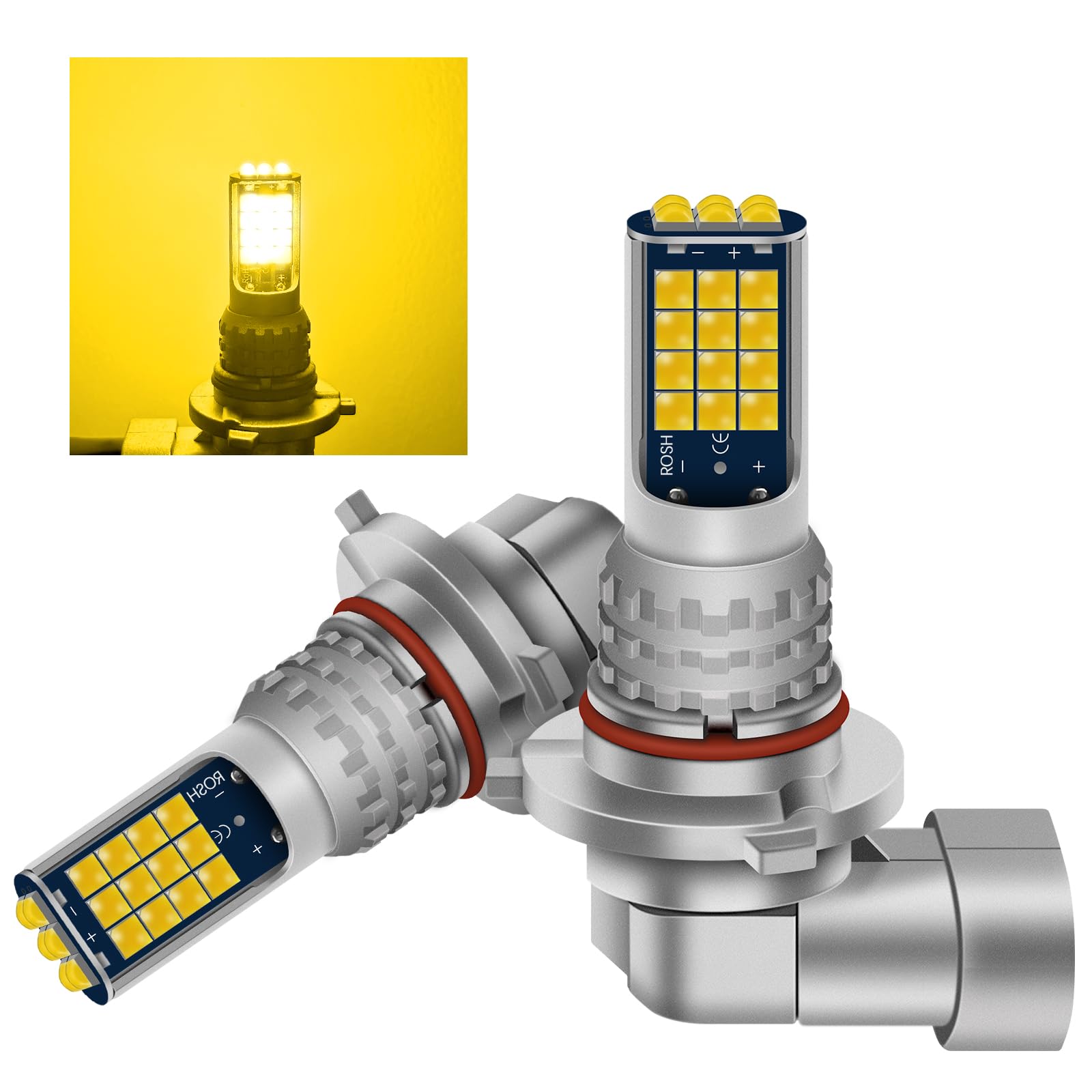 9006 HB4 LED フォグランプ イエロー ファンレス 9005 HB3 フォグ LED 360度発光 一体型 DC12V車用 2個