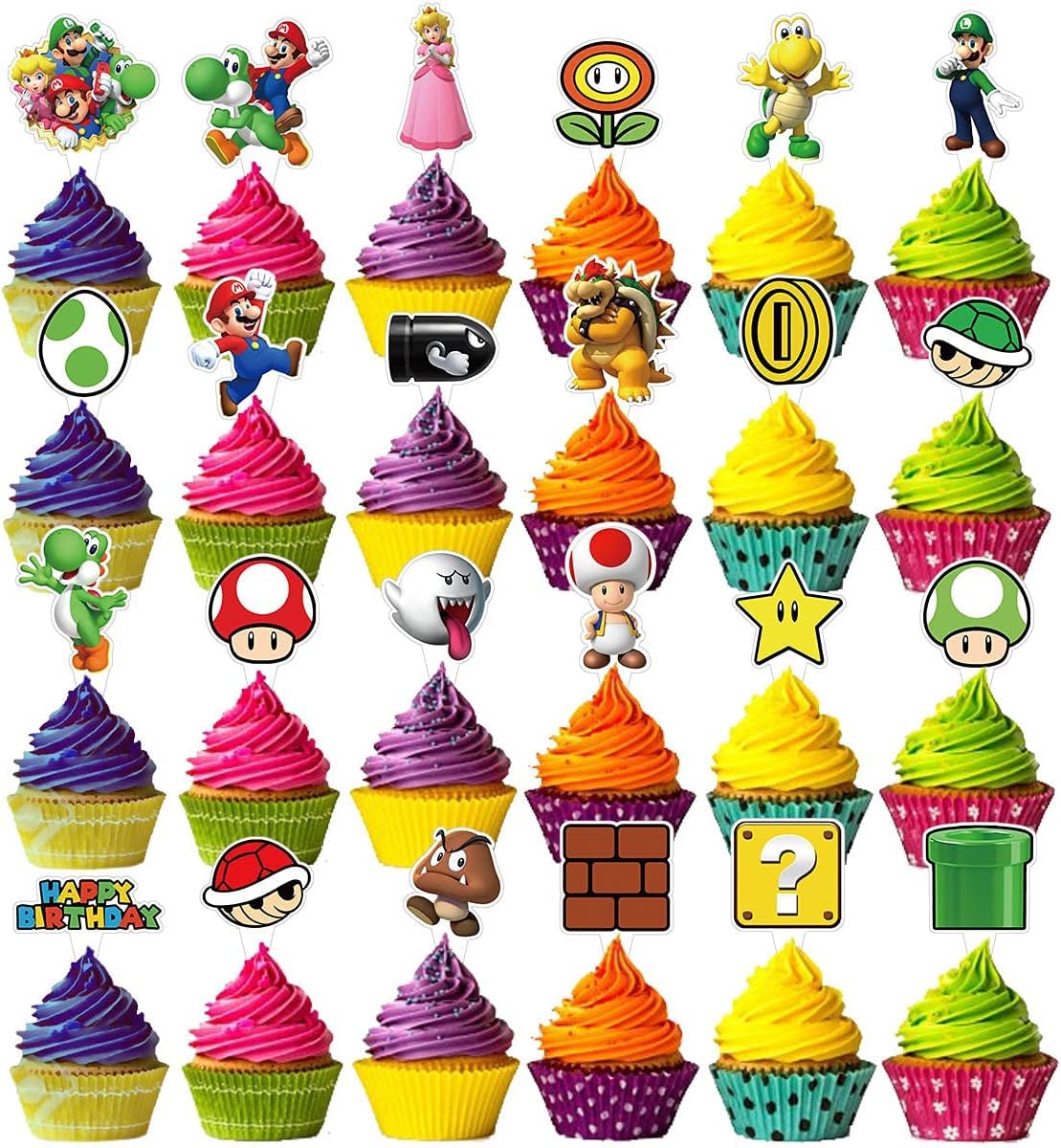60 Cts Decorations for Mariios Cake Topper Cupcake Toppers Birthday Party Supplies Decor