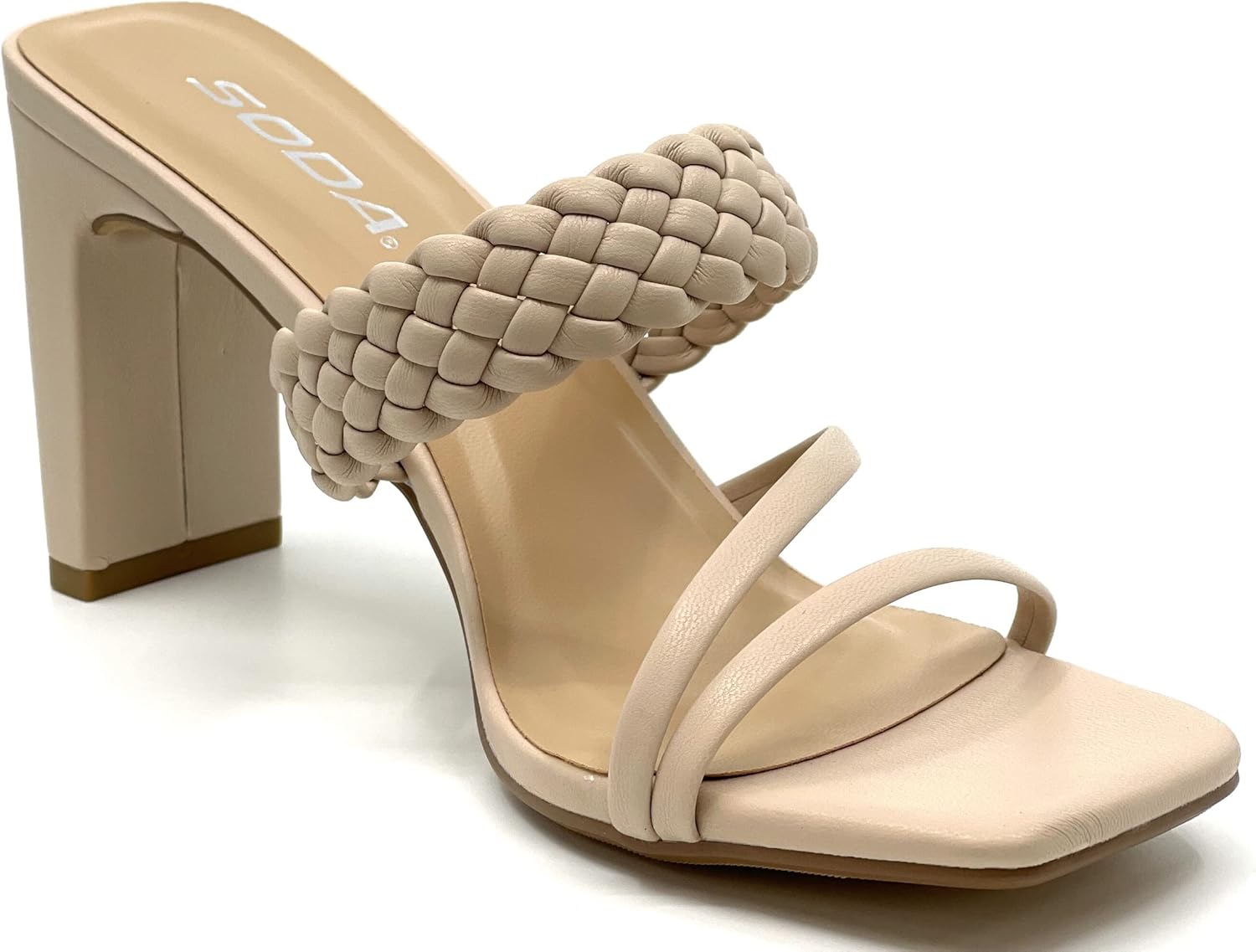 Soda Women's Braided Heeled Mules Square Toe Block Heel Sandals-Carmen - Image 3