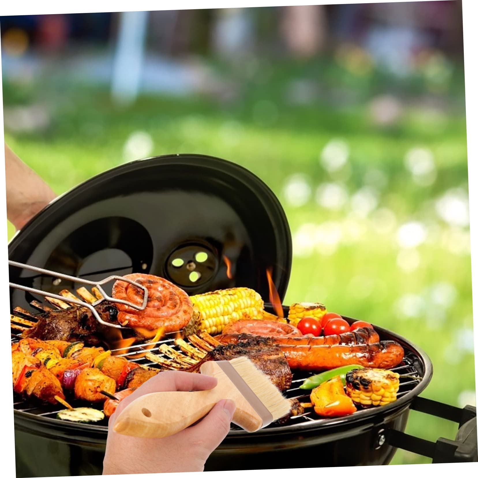 3 pezzi Pennelli Olio per Cucina e Barbecue Setole Naturali con Manico Ergonomico Legno Resistente Ad Alte Temperature per Grigliate e Cottura Indoor e Outdoor