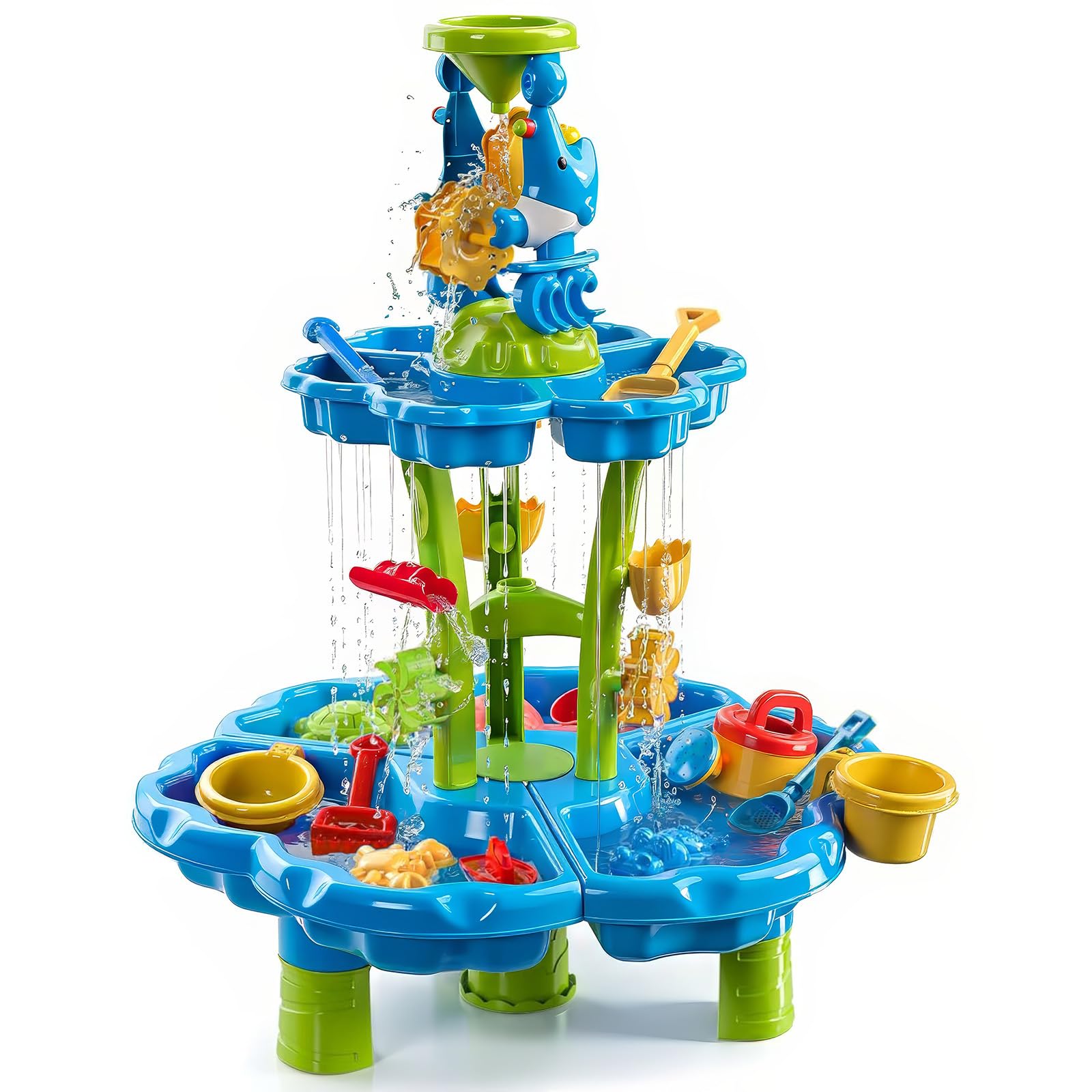 HeySplash Water Table for Toddlers, 3-Tier Kids Water Table for Boys Girls Over 3 Years, Outdoor Toys Sensory Table with 13 Piece Toy Accessories, Sand Table for Outdoor Beach Backyard Garden Summer