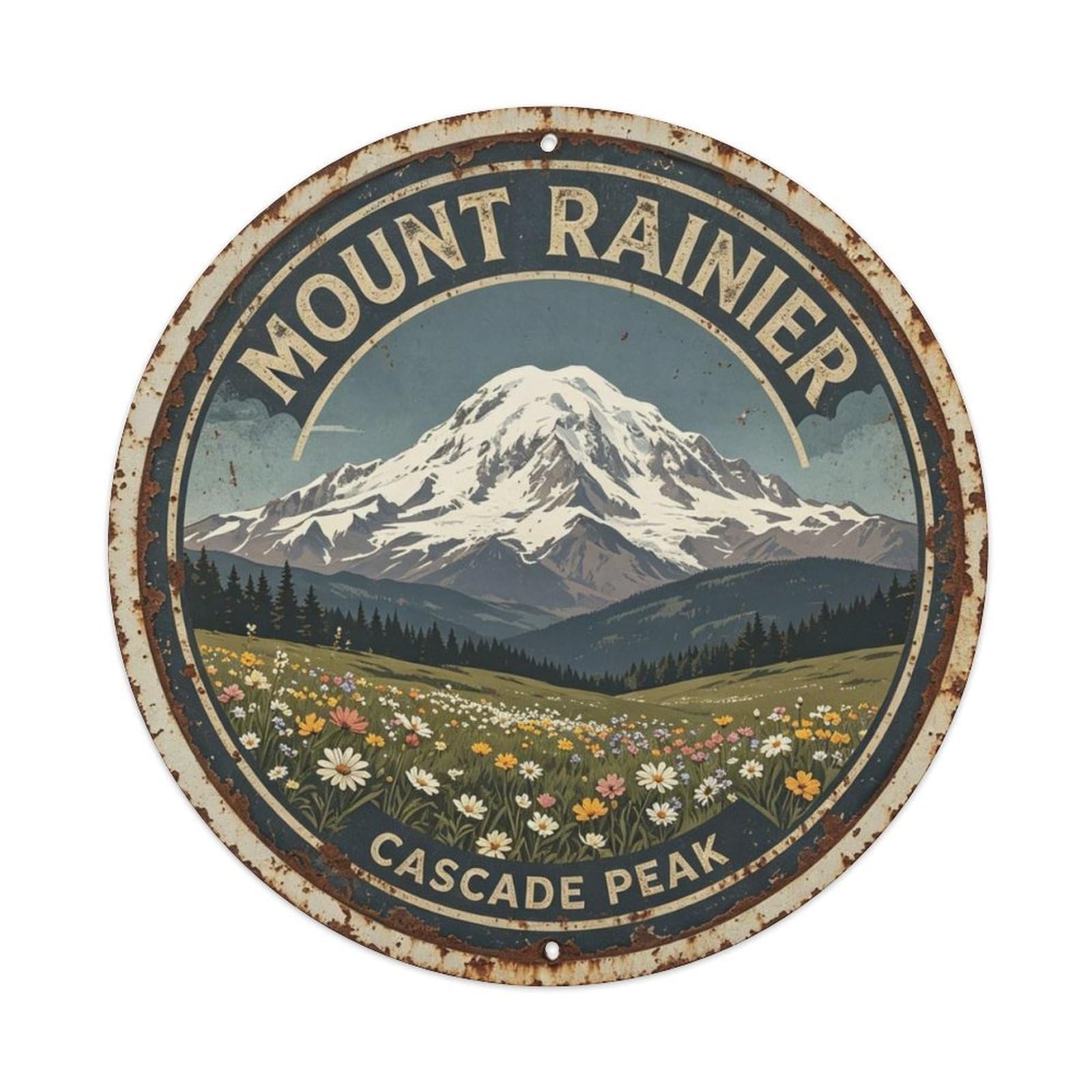 Mount Rainier Cascade Peak Metal Tin Sign Plaque