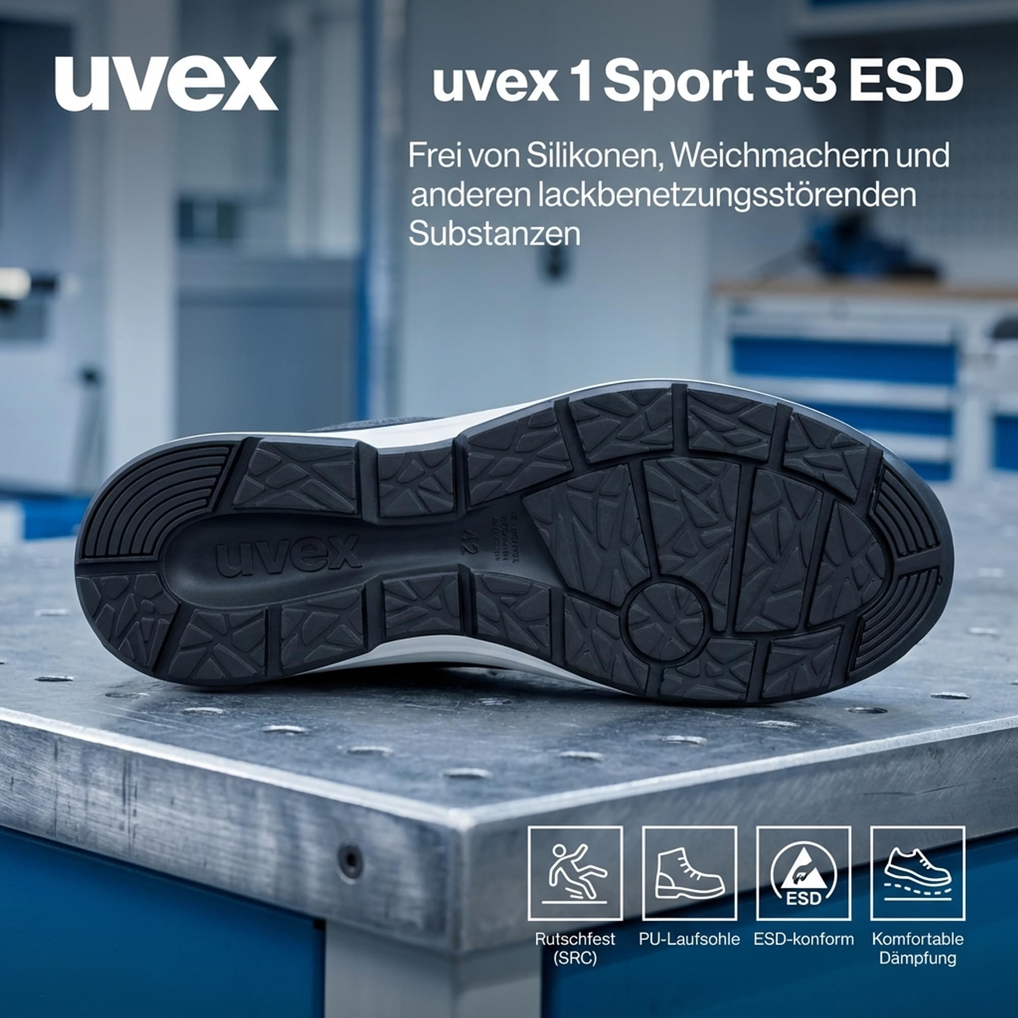 Uvex 1 Sport S3L Sicherheitsschuhe - Ultraleicht & sportlich, metallfrei, ESD-fähig, rutschfest (SR), durchtritthemmend, atmungsaktiv & ergonomisch