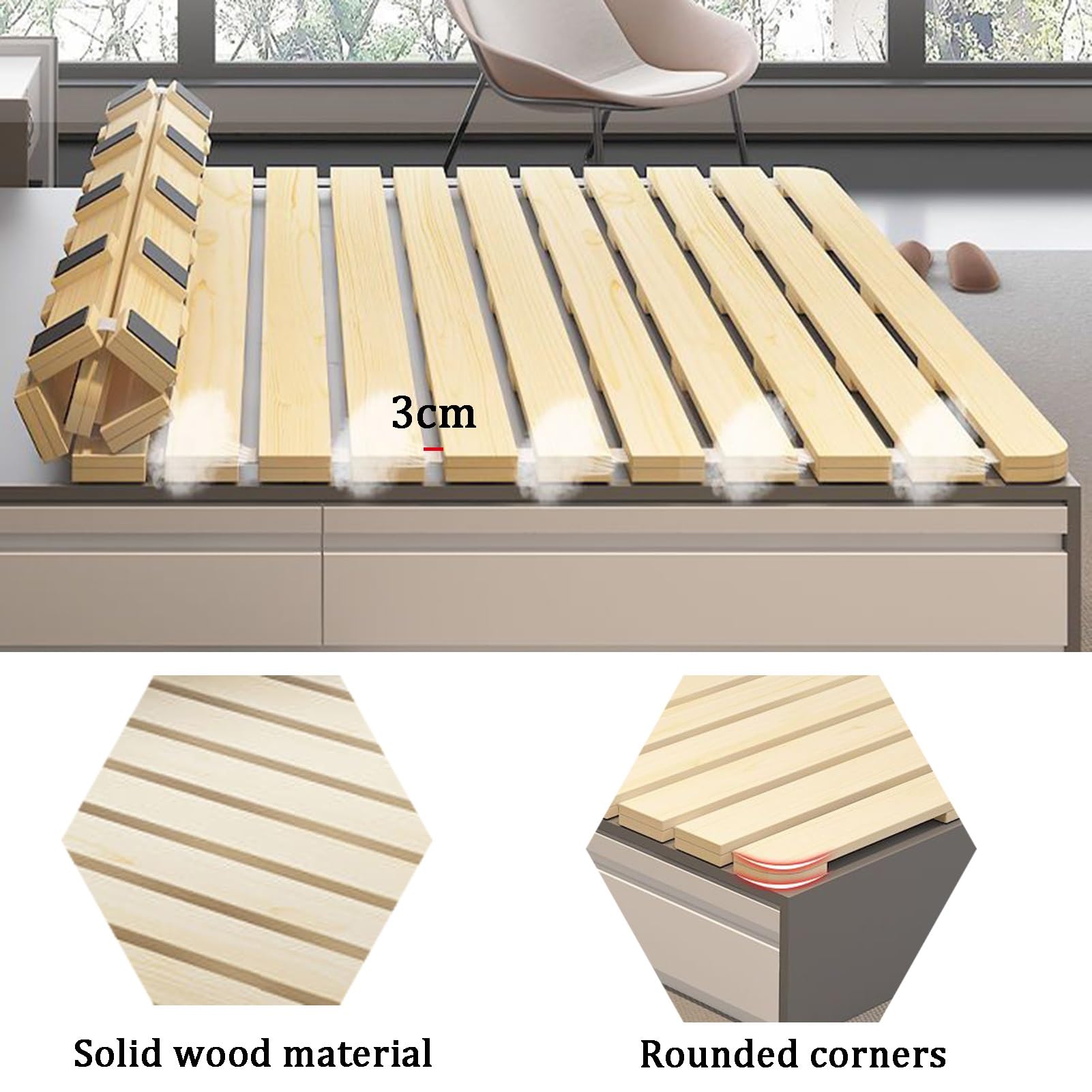 Treaton Supporto Per Materasso A Doghe In Legno 0,75 Cm – Doppie Doghe Rivestite Beige – Adatto A Letti Standard