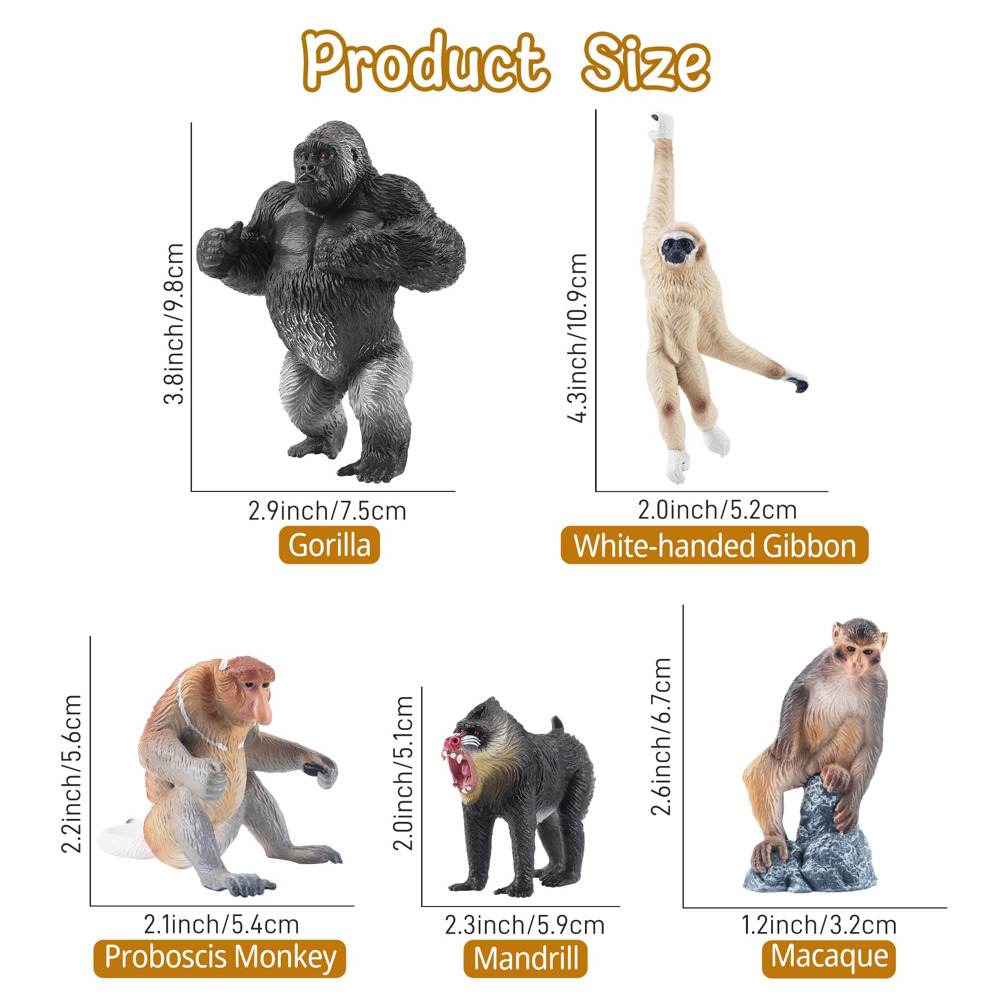 TOYMANY 15 sztuk małp - figurki zwierząt i drzewa, realistyczne figurki orangutanów, zwierząt z dżungli, w tym goryla, szympansów, zabawek edukacyjnych, prezent urodzinowy dla dzieci