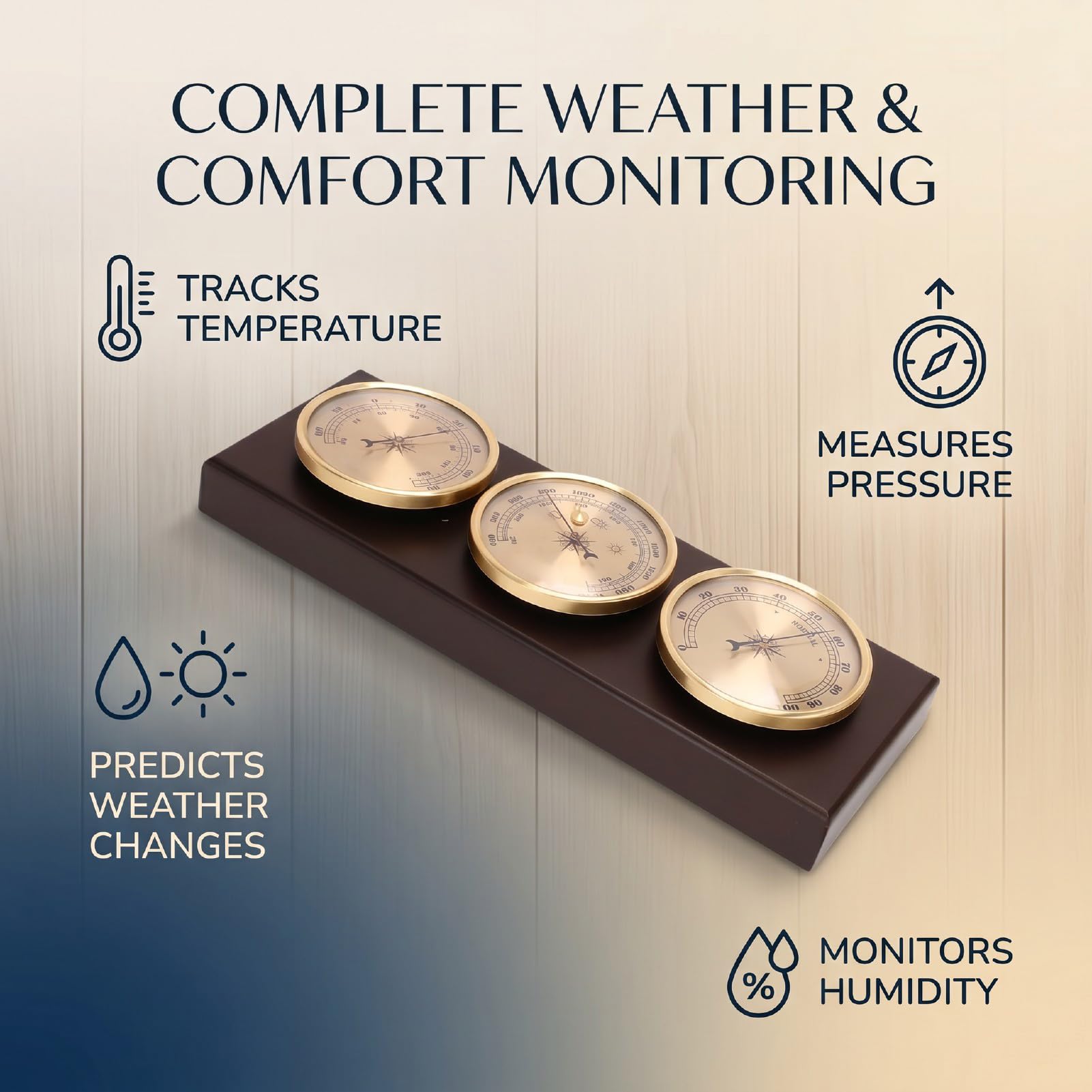 Naroote 3-in-1-Wetterstation, Barometer, Thermometer, Hygrometer Wandmontage