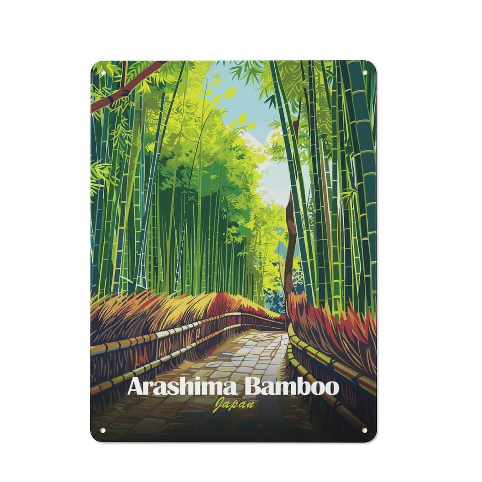 Junmoney Style-19 Arashiyama Bamboo Grove Japan Illustration Shop Front Style Metal Wall Decor 40X30cm, Bistro Metal Sign For Takeaway, Bar, Kitchen Or Counter Area