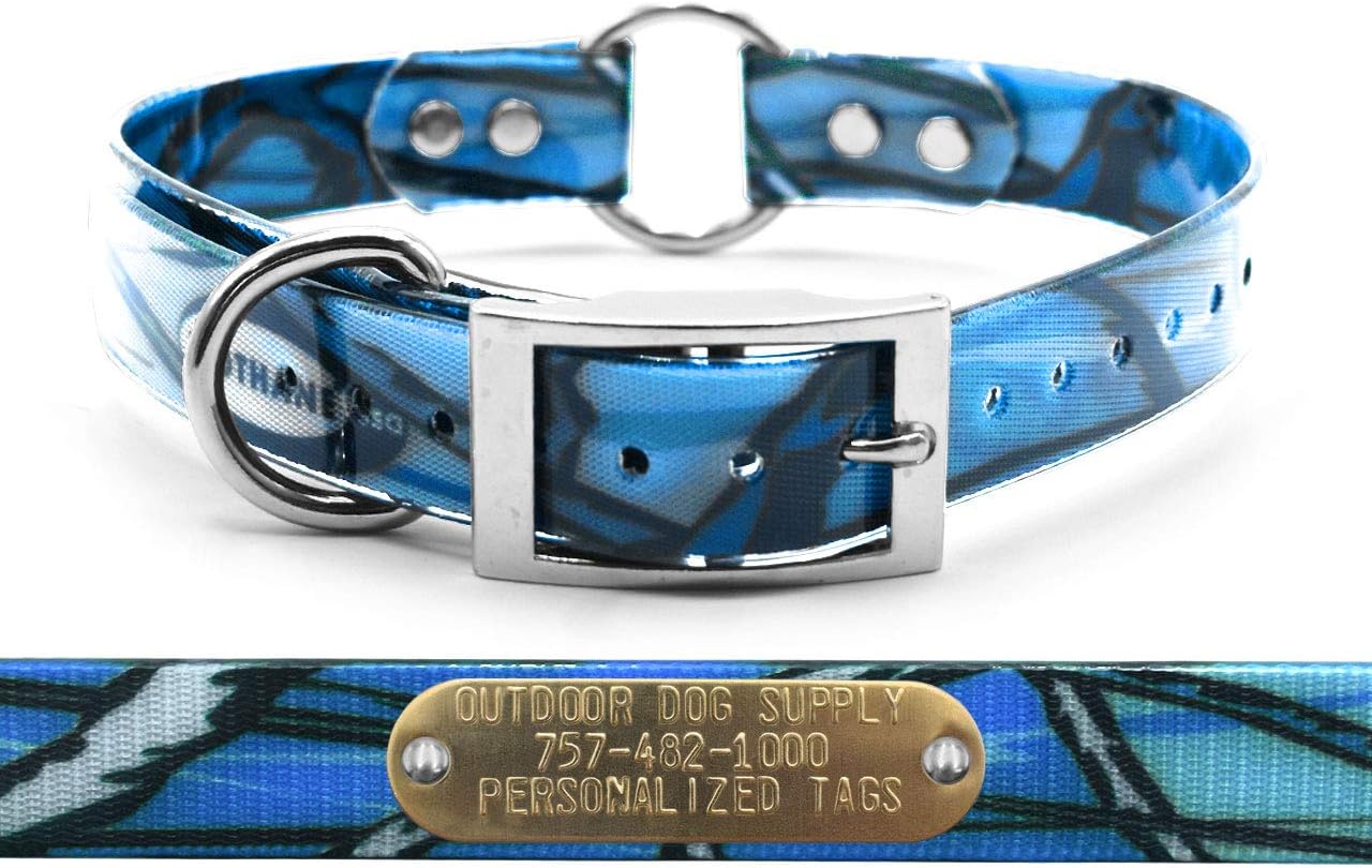 Outdoor Dog Supply 1" American Flag D-Ring & Center O-Ring Dog Collar with Custom 3/4" Brass Nameplate | Durable, Odor-Resistant, Adjustable for Medium & Large Dogs, USA-Made (18")