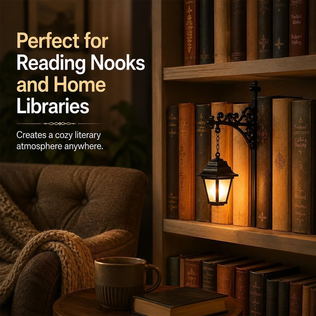 Pealeaf Bücherregal Lampe für Bücherliebhaber, Vintage LED Buch Laterne als dekorative Regalbeleuchtung, gemütliches Nachtlicht für Leseecke, Schreibtisch und Schlafzimmer Dekoration (A3)