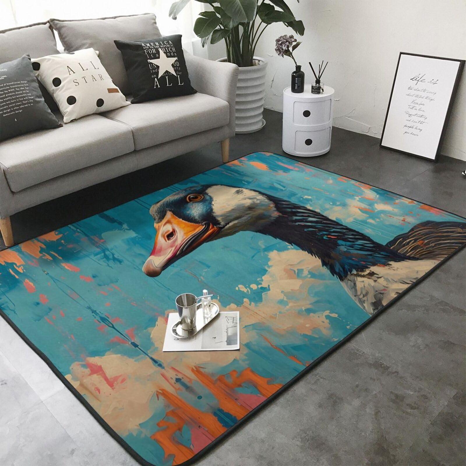 Tapis bleu canard aquarelle pour salon et chambre à coucher, 12,7 x 17,2 cm, doux, lavable, antidérapant, tapis de sol d'intérieur, décoration esthétique de chambre à coucher