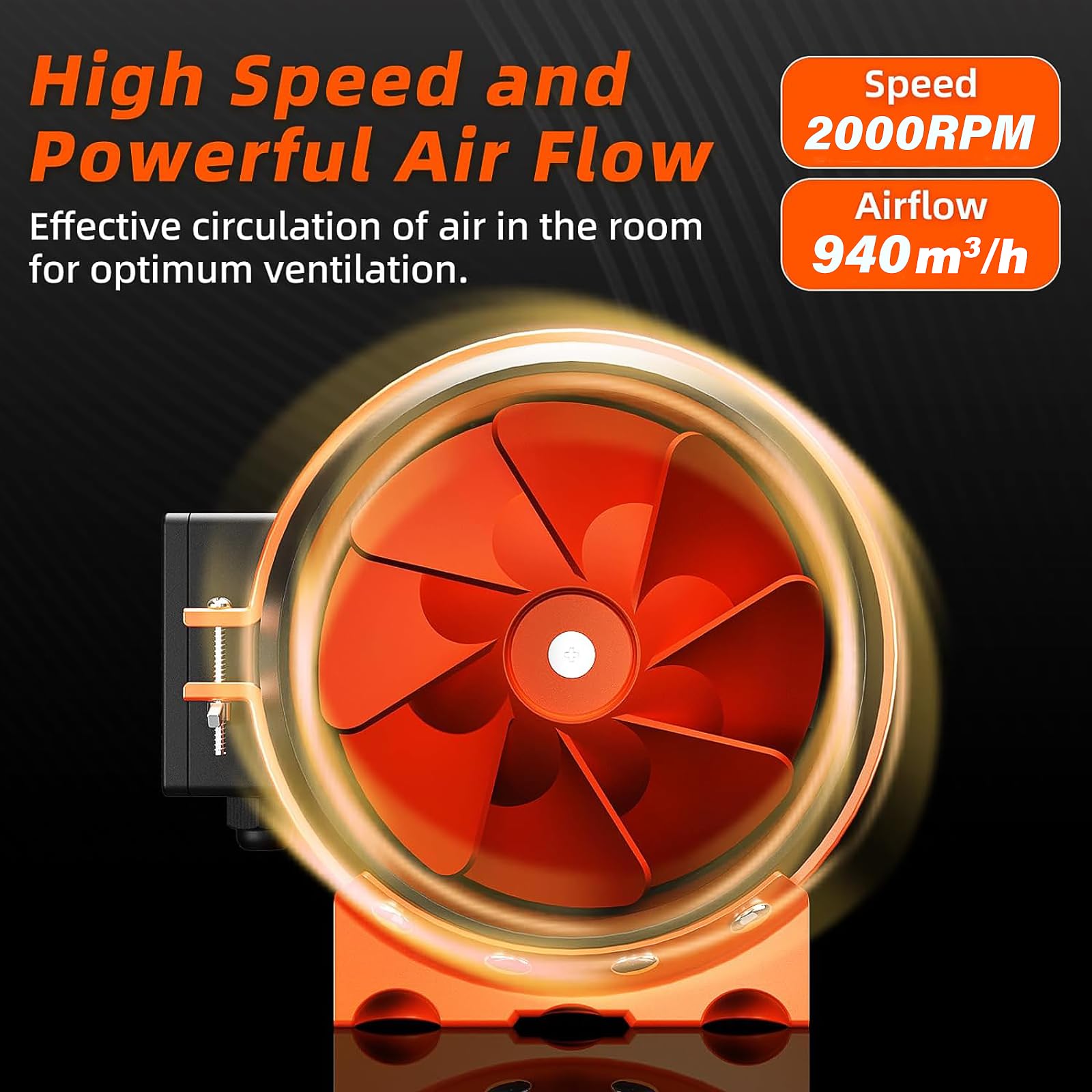 FanGoFast Ventilatore tubolare da 200 mm con controllo variabile della velocità, scarico del fumo, ventilatore ideale con presa IEC per ventilazione e ventola di scarico