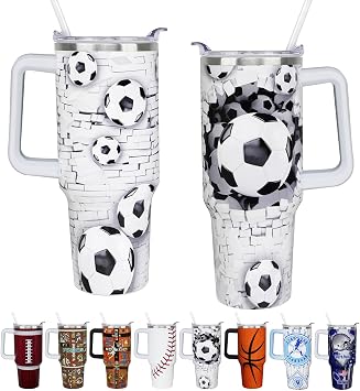 40 oz Unique Soccer Gifts Tumbler with Handle Straw Lid 40oz Soccer Lover Gift for Girls Double Stainless Steel Insulated Cups for Boys