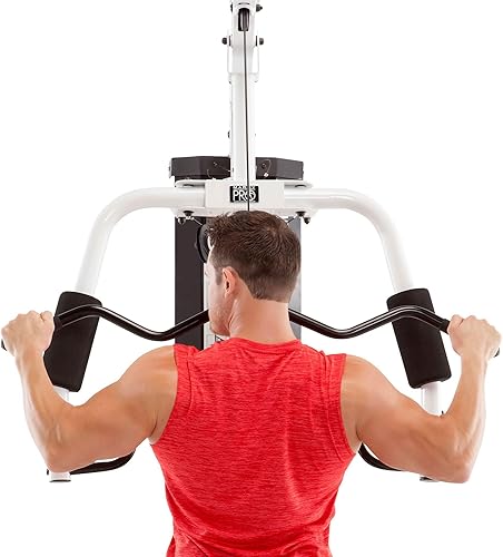 Miniatura 6 de Marcy Estación de entrenamiento de gimnasio en casa con almohadilla para rizos, lat pulldown, desarrollador de piernas y pesas, color blanco