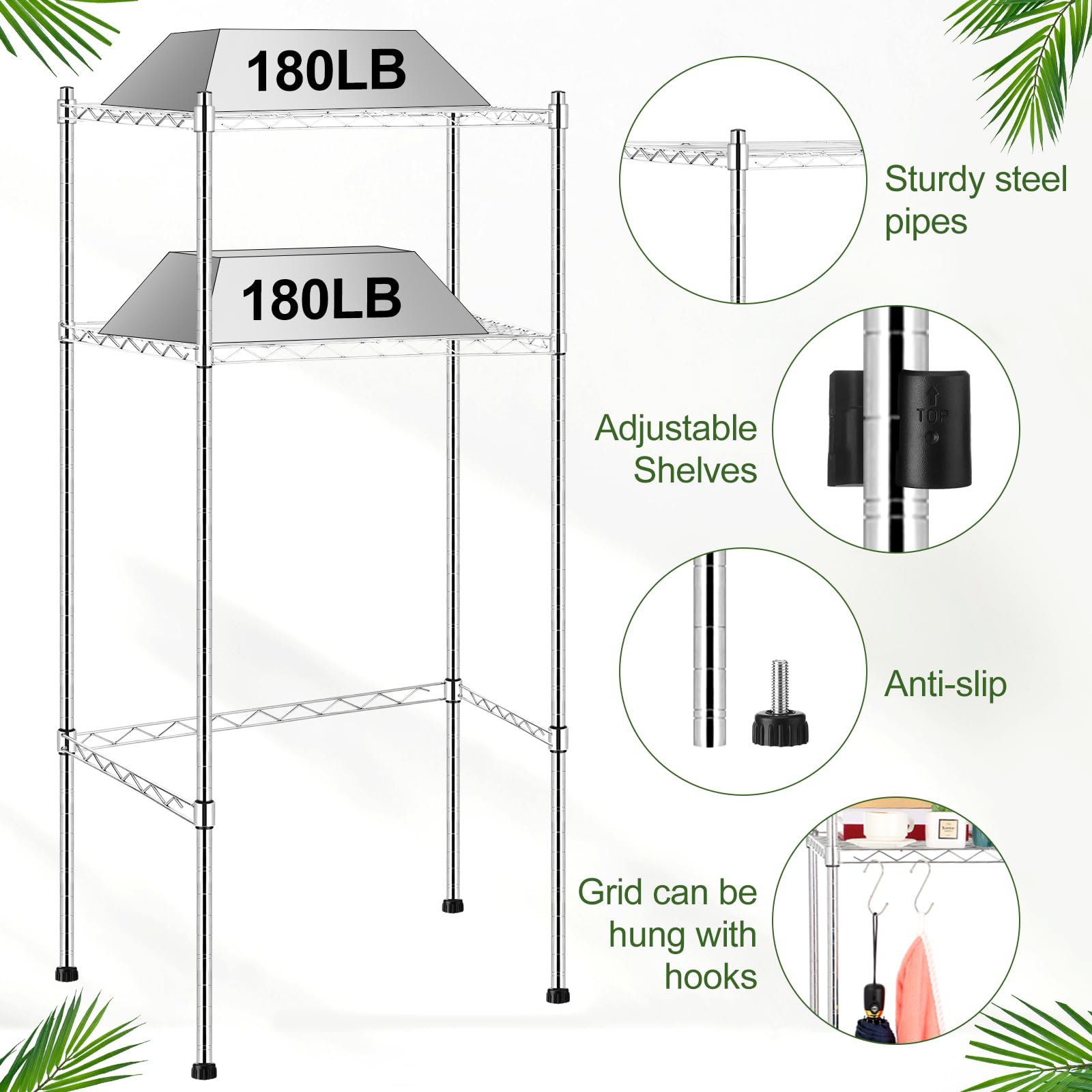 Threehoney Mini estante para nevera de 2 niveles sobre nevera, soporte para microondas y nevera para el colegio, la oficina, el espacio del dormitorio, el ahorro de habitación, 18 pulgadas de