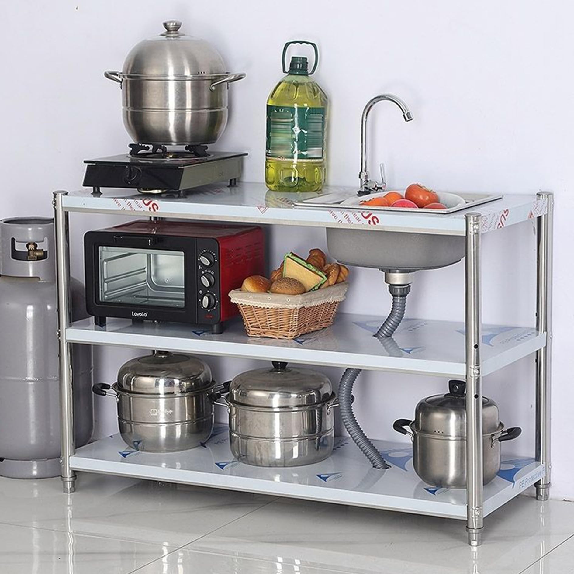 Yuezouikl Edelstahl-Spültisch Mit Unterschrank – 50x50x80 Cm, Mobile Küchenspüle, Mit Hahn & Abfluss, Outdoor Geeignet