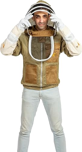 Miniatura 5 de -- Chaqueta ventilada de apicultura de 3 capas de protección completa para apicultores Chaqueta de abejas ultra ventilada con velo de esgrima (S,