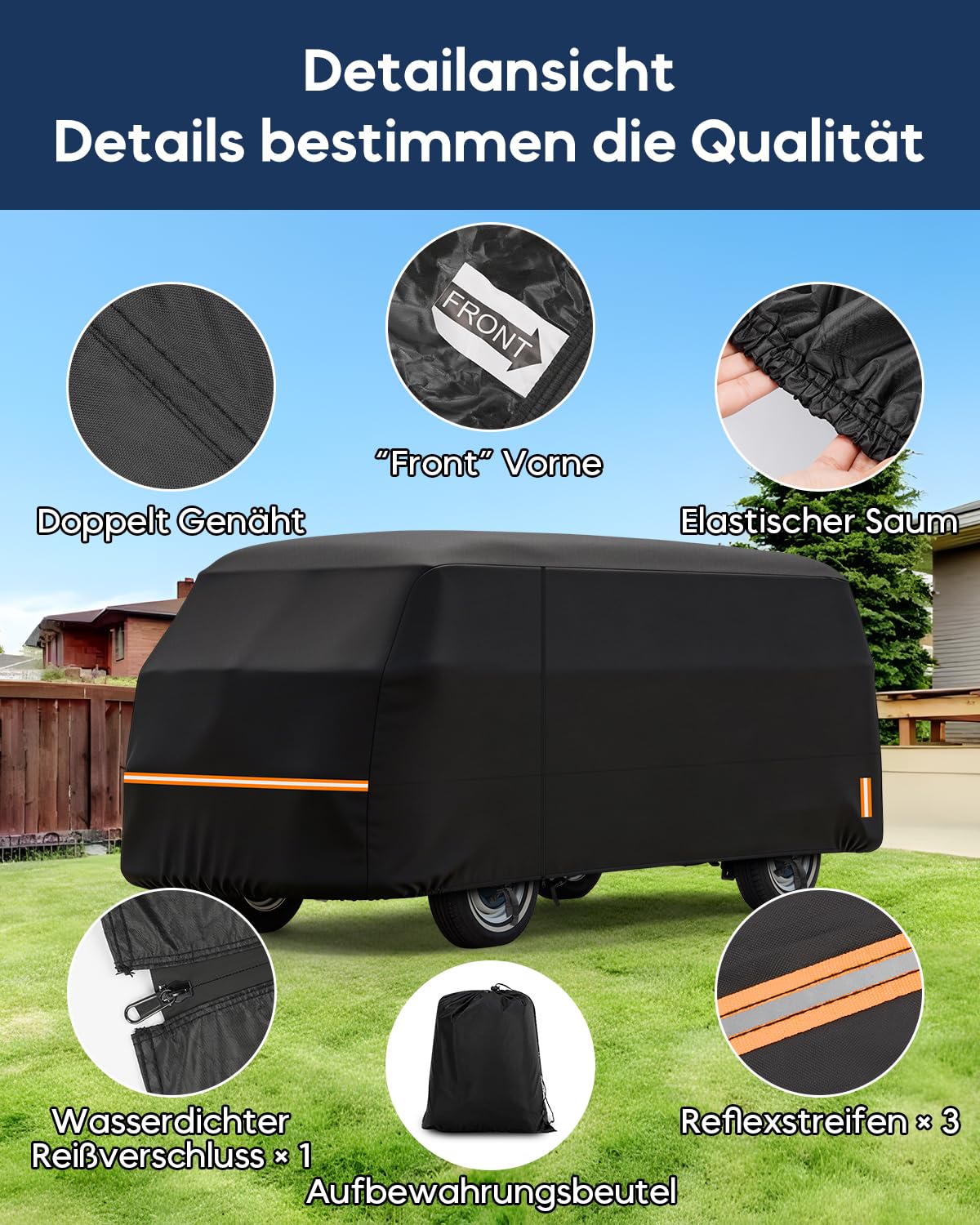 Wohnmobilabdeckungen für VW T1 T2 T3, 420D Oxford Gewebe Wohnwagen Abdeckung, Wasserdicht, PU-Atmungsaktiv, UV-Beständig, 457 × 184 × 196 cm, Passend Für Eine Reihe Von Campervans