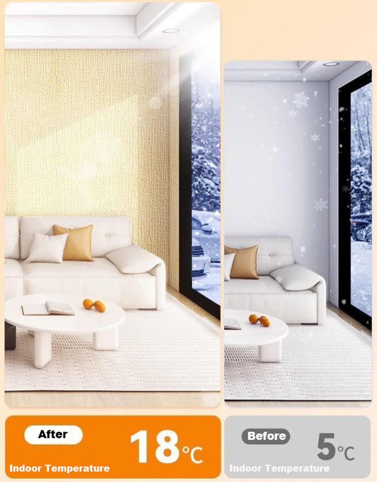 Papel tapiz autoadhesivo de 9 mm de grosor for paredes frías, paneles de aislamiento térmico XPE, autoadhesivos, for sala de estar, dormitorio y decoración del hogar.(Beige,50cm x 5m)