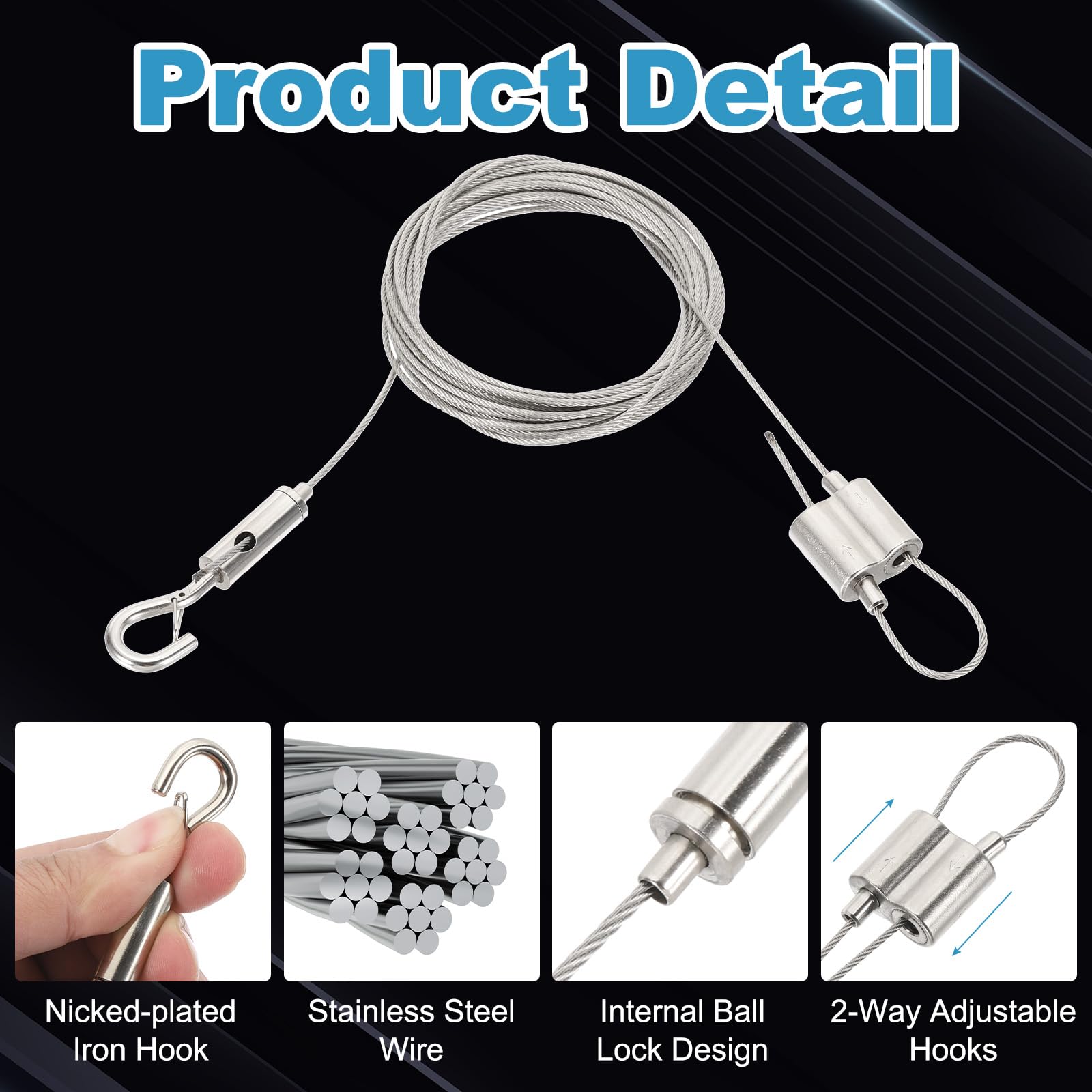 PATIKIL 2 Pcs Adjustable Picture Hanging Wire Kit - Image 3