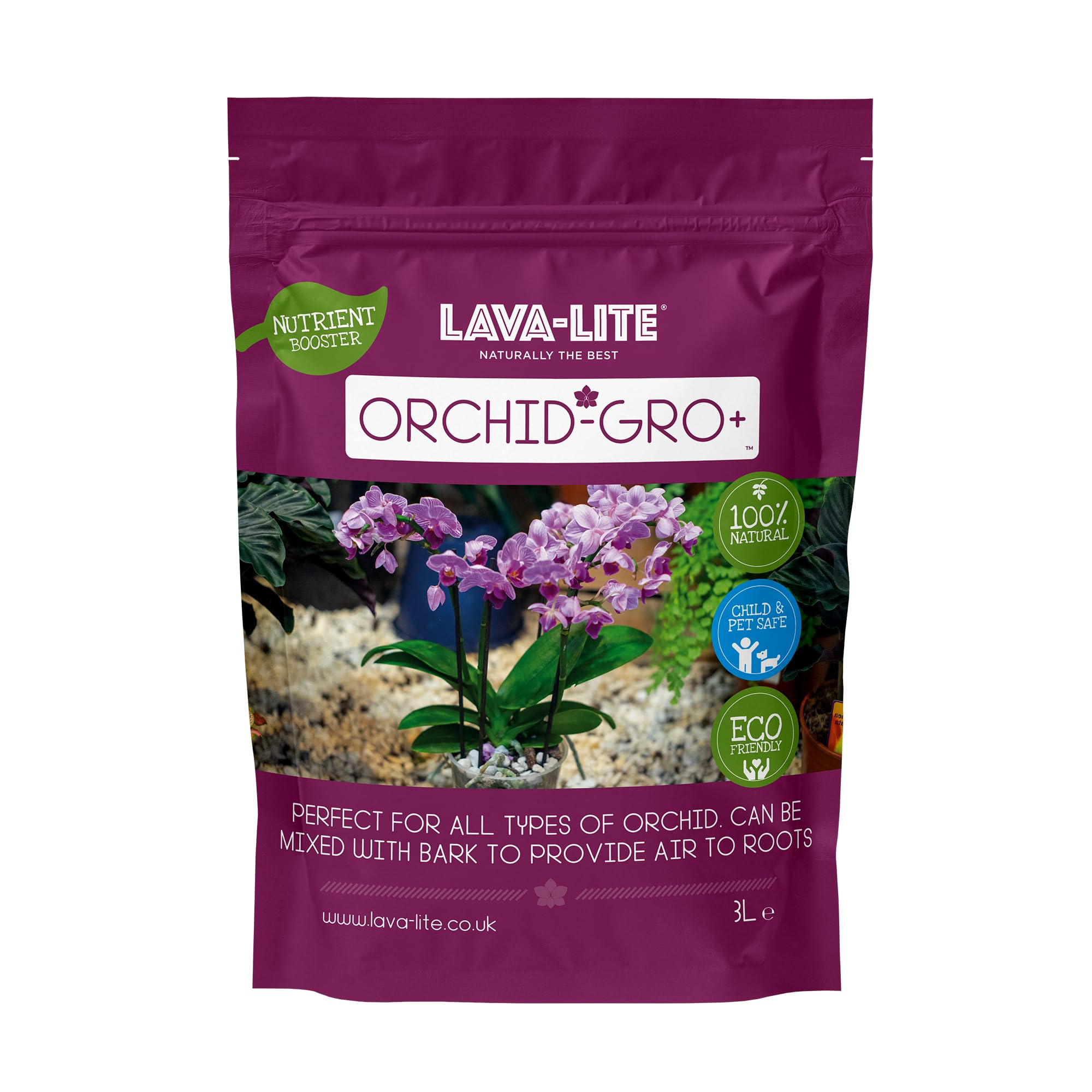 Lava-Lite Orchid Gro+ Orchid potting mix for Healthy Blooms and Growth, Orchid Care, Orchid feed ideal for home grown Orchids and indoor collections Available in 1 Ltr or 3 Ltr (3Ltr)