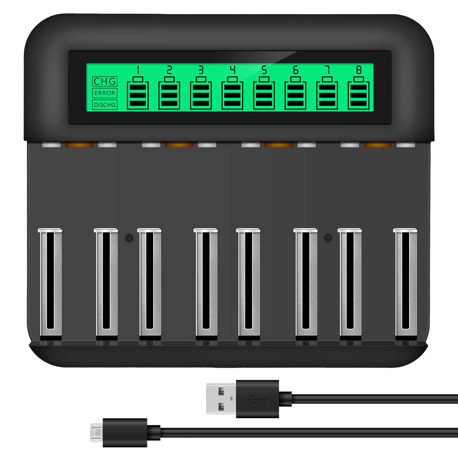Snado 8 Bay AA AAA C D Battery Charger，Smart Fast Charger with LCD