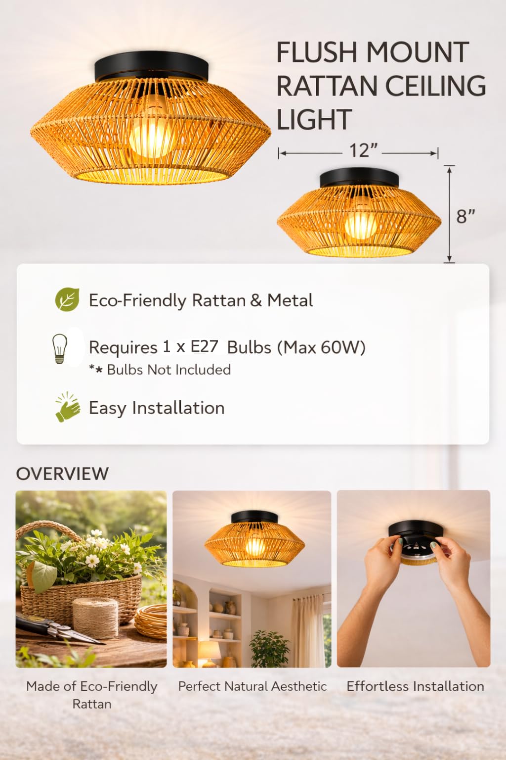 Buy Artica Rattan Ceiling Light – Flush Mount Pendant Design