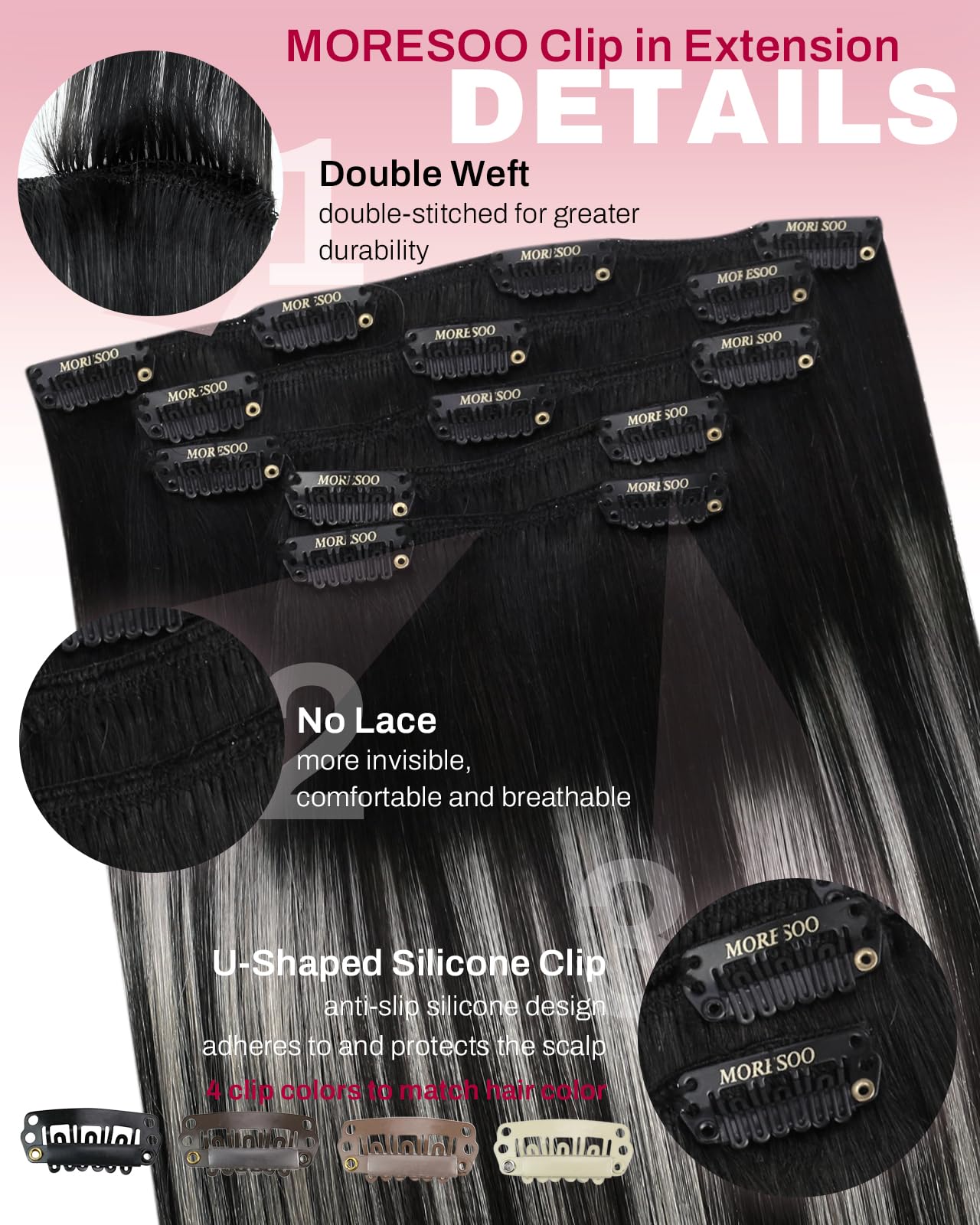 Moresoo Clip in Hair Extensions Real Human Hair Balayage Medium Brown and Blonde Real Hair Extensions Clip in Human Hair for Women Full Head 22 Inch 7pcs/120g #4/6/613 — view 113