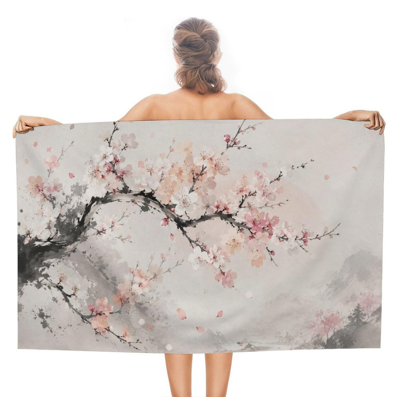 Anceky Cherry Blossom Branch Oversized Beach Towel Quick Dry Sand Free Microfiber Travel Towel Lightweight Multi Purpose Beach Blanket Pool Gym Bath Towel 51x31 in