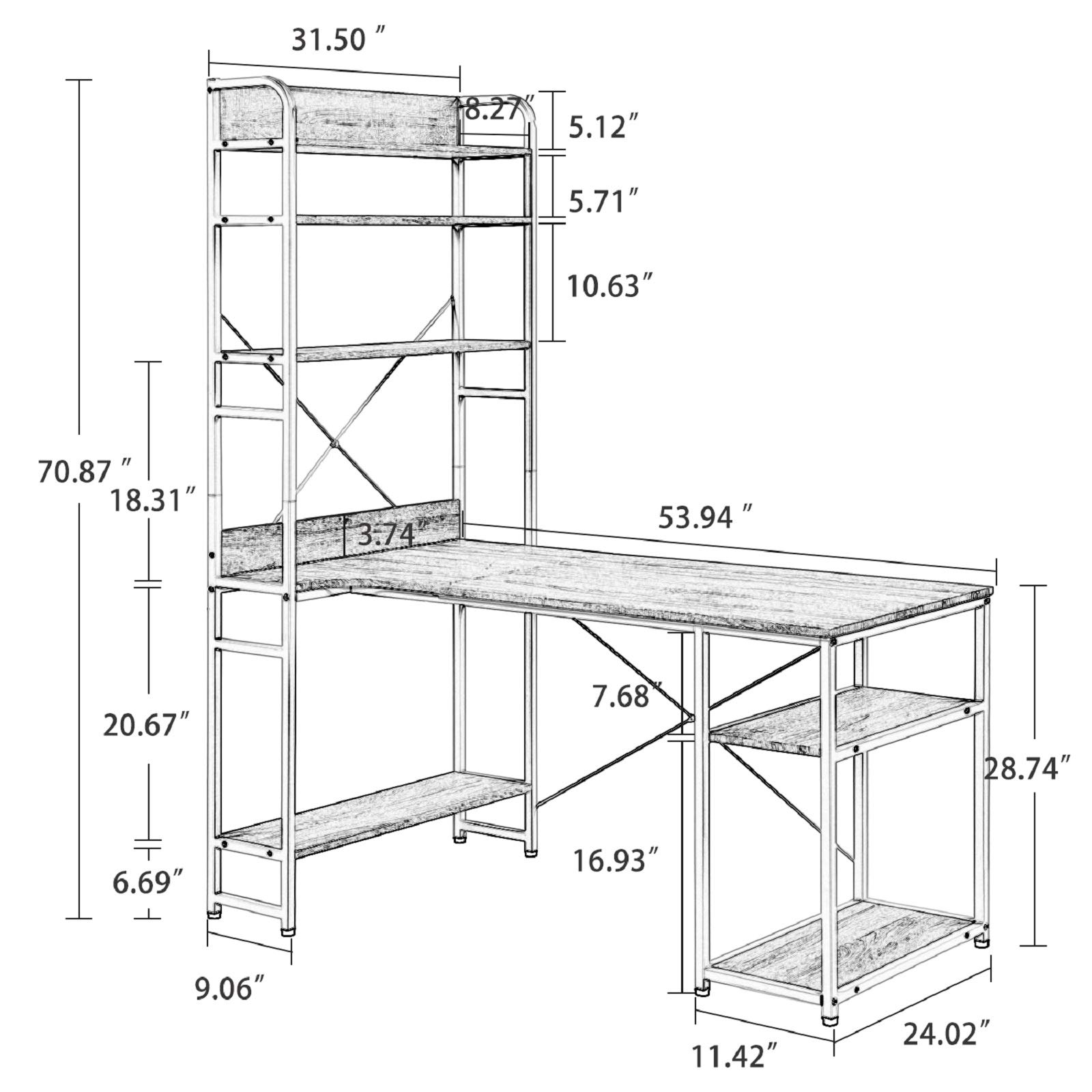 Rhomtree Computer Desk with 4 Tier Storage Shelves Large LShaped Home