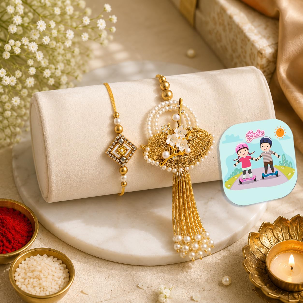 CraftVatika Rakhi Gift Combo Set for Brother and Bhabhi, Premium Designer Rakhis for Rakshabandhan, Stylish Lumba Rakhi for Bhabhi, Raki with Best Wishes Card and Tillak Set, Premium Thread for Him-picture-36