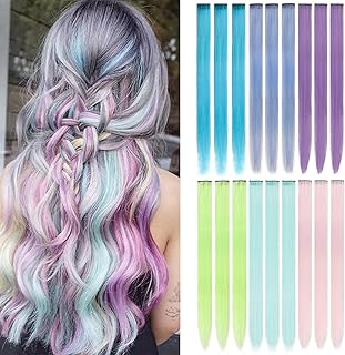18 Pack Colored Party Highlights Clip in Hair Extensions for Girls 22 inches Multi-colors Straight Hair Synthetic Hairpieces In The Party(6colored)