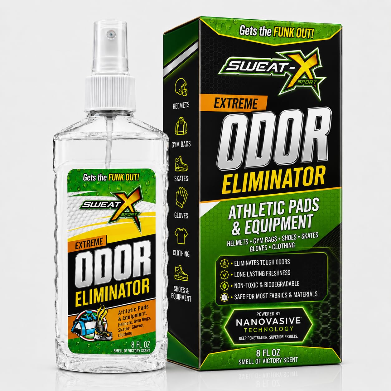 SweatX Extreme Odor Spray – Mehrzweck-Deodorierer ohne Waschen – ideal für Schuhe und Fitnesskleidung – Victory Scent (236 ml)