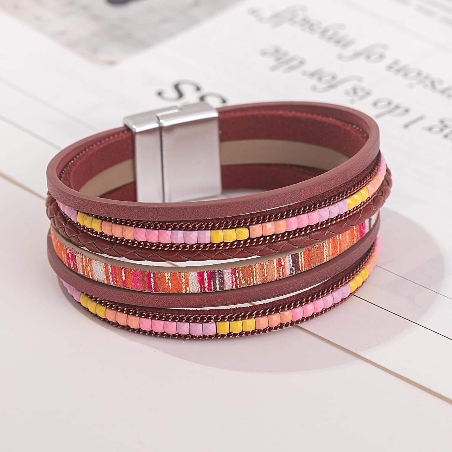 FANCY SHINY Boho Leather Wrap Bracelets Trendy Layered Bracelets with Magnetic Clasp Strackable Bohemian Jewelry Cowboy Cowgirl Chic Gifts for Women - Image 7