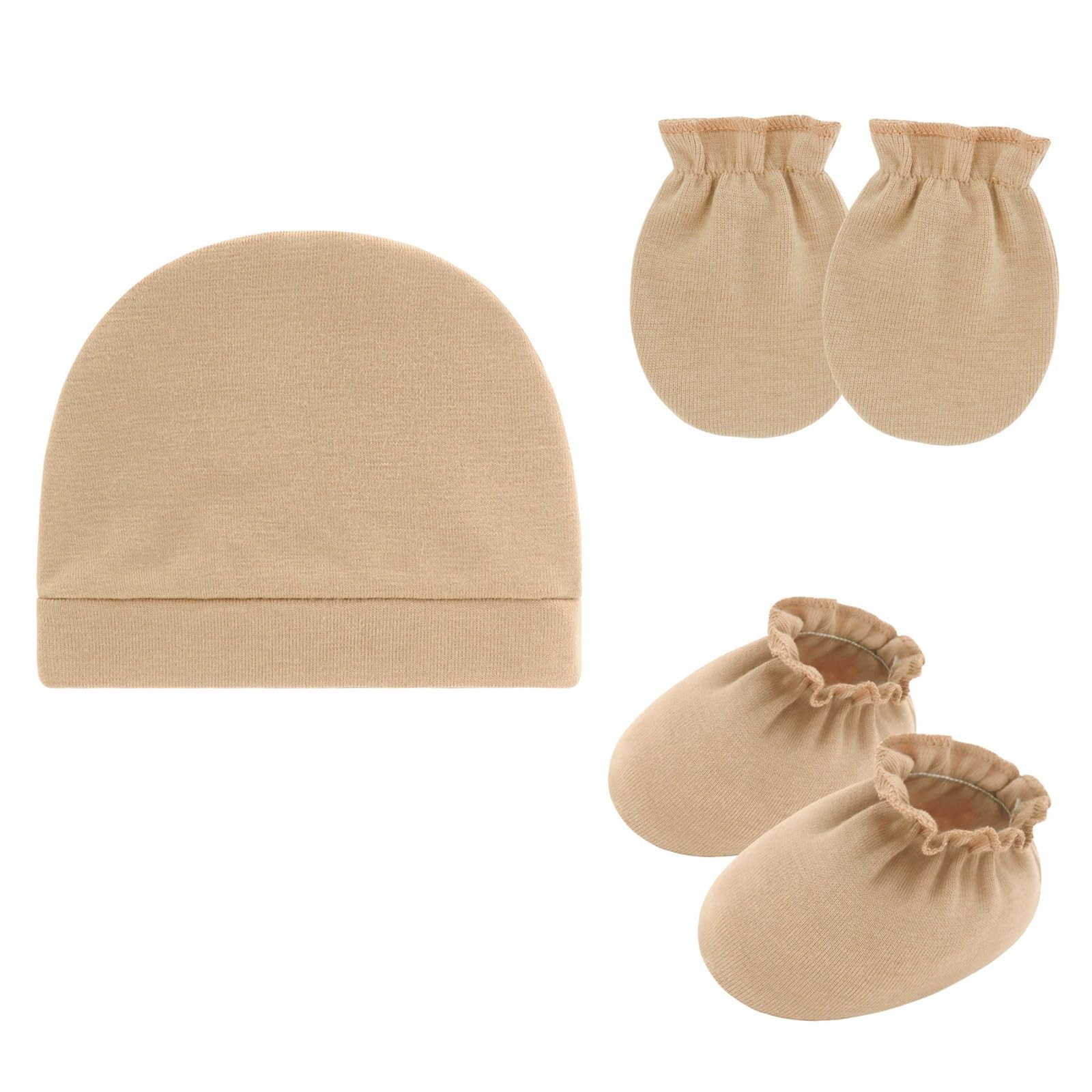 Newborns Baby Scratch Proof Mittens Booties and Bonnet Hat Soft Cotton Headwear Breathable Design for Infant Protections Bonnet Gloves Socks Set