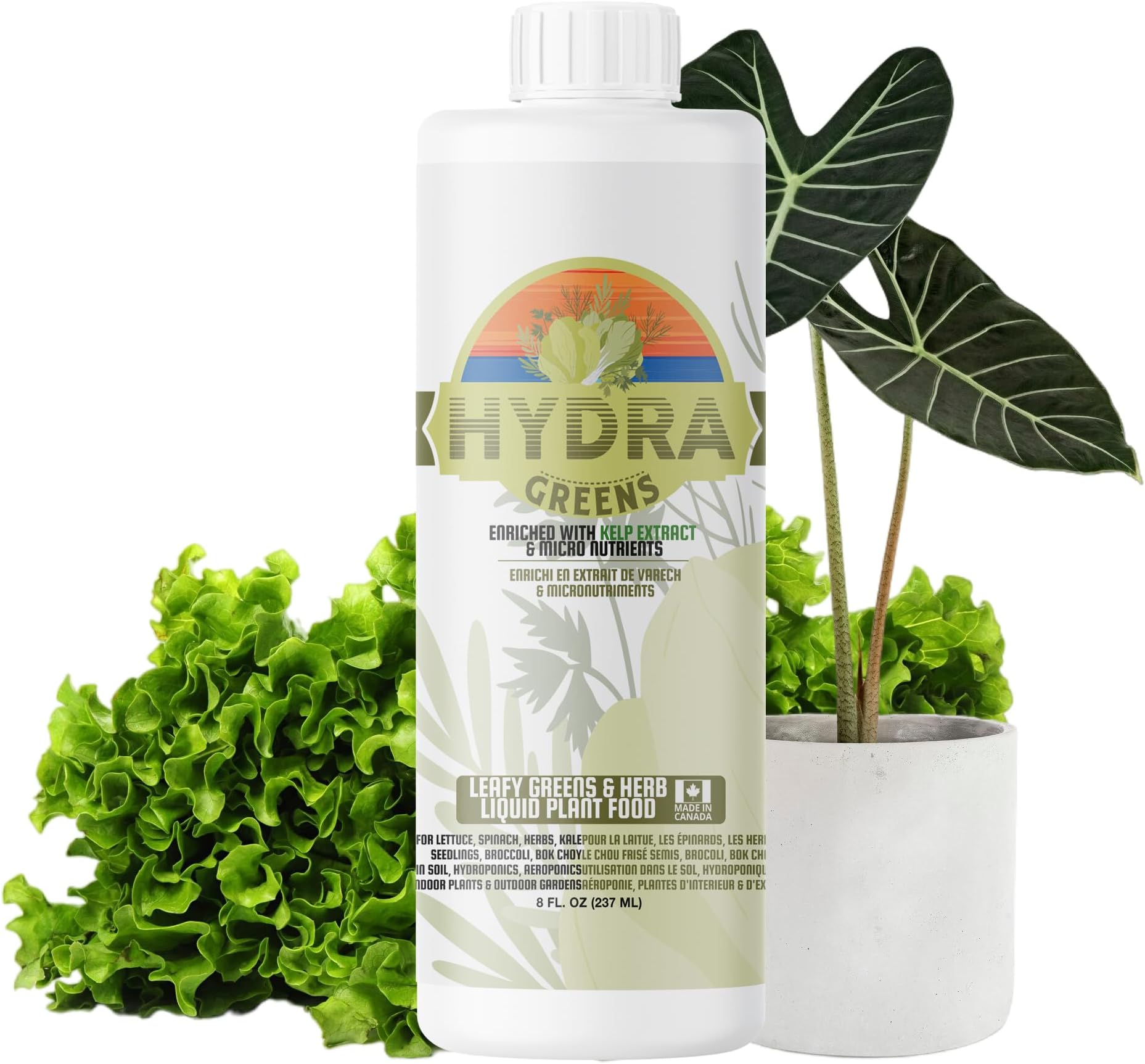 HydraGreens Indoor Plant Food & Vegetable Garden Liquid Fertilizer - NPK 3-1-2 Enriched with Sea Kelp to Stimulate Root & Plant Growth - All Purpose Plant Fertilizer use in Soil & Hydroponics - 8 oz