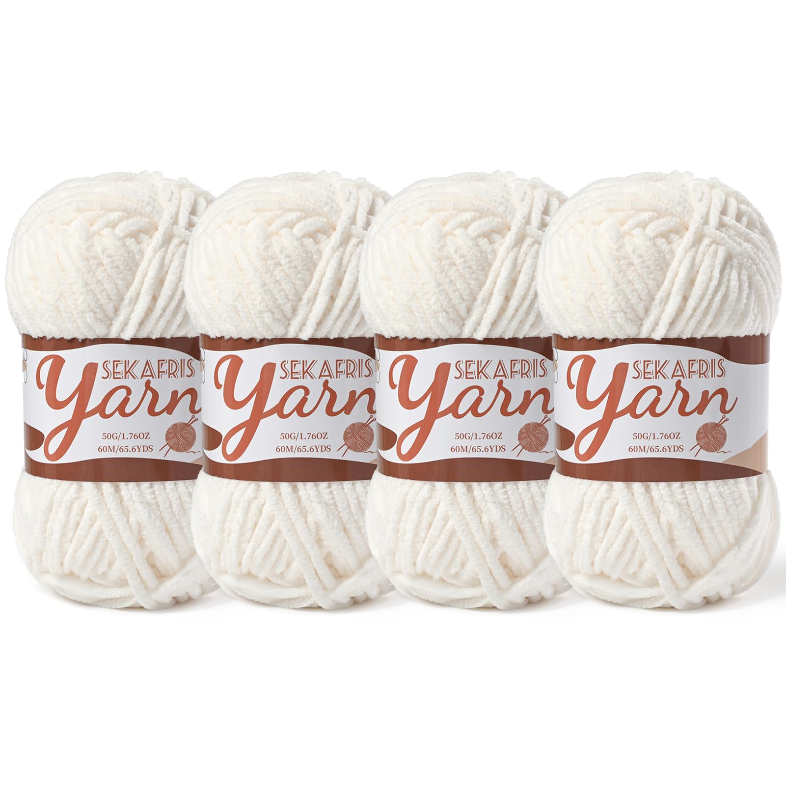Chenille Yarn for Crocheting Crochet White Yarn 4 Pack